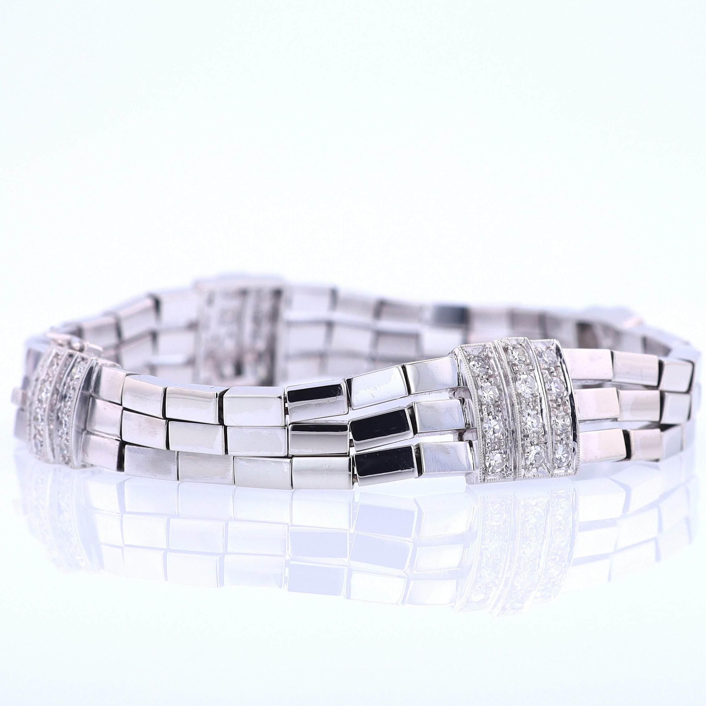 Retro 3 Strand 18k White Gold Pavé Diamond Bracelet