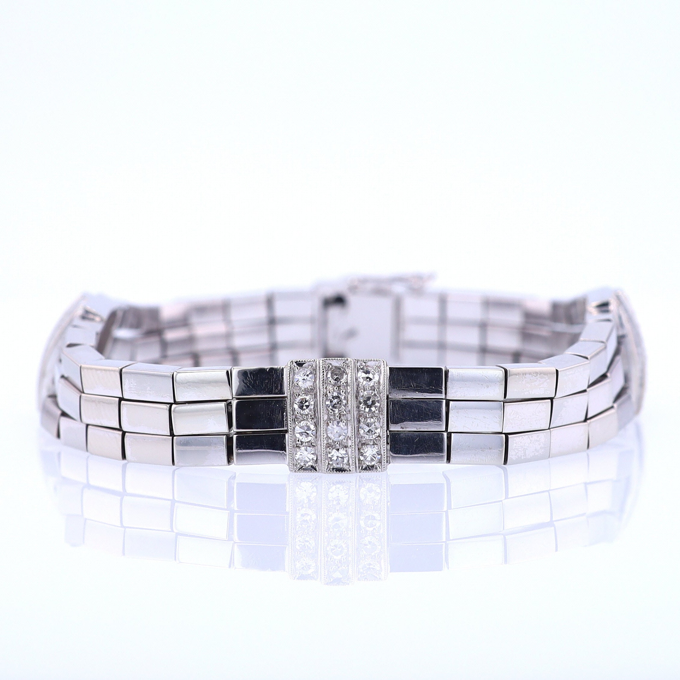 Retro 3 Strand 18k White Gold Pavé Diamond Bracelet