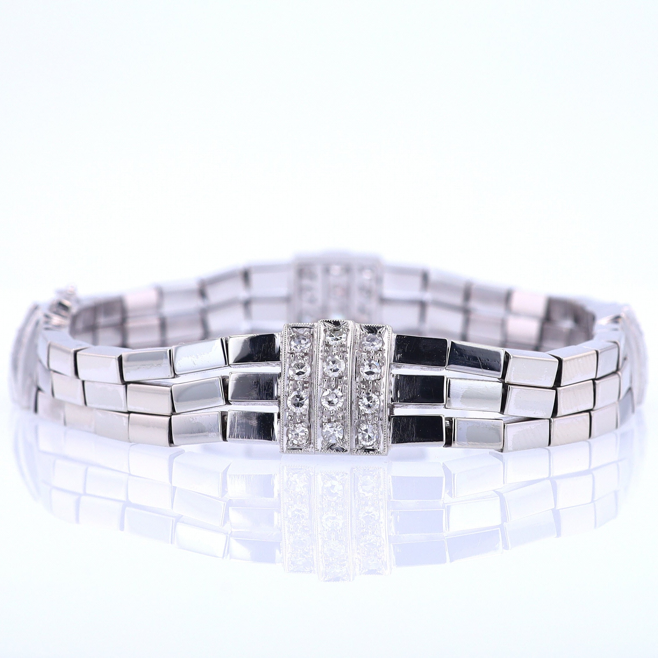 Retro 3 Strand 18k White Gold Pavé Diamond Bracelet