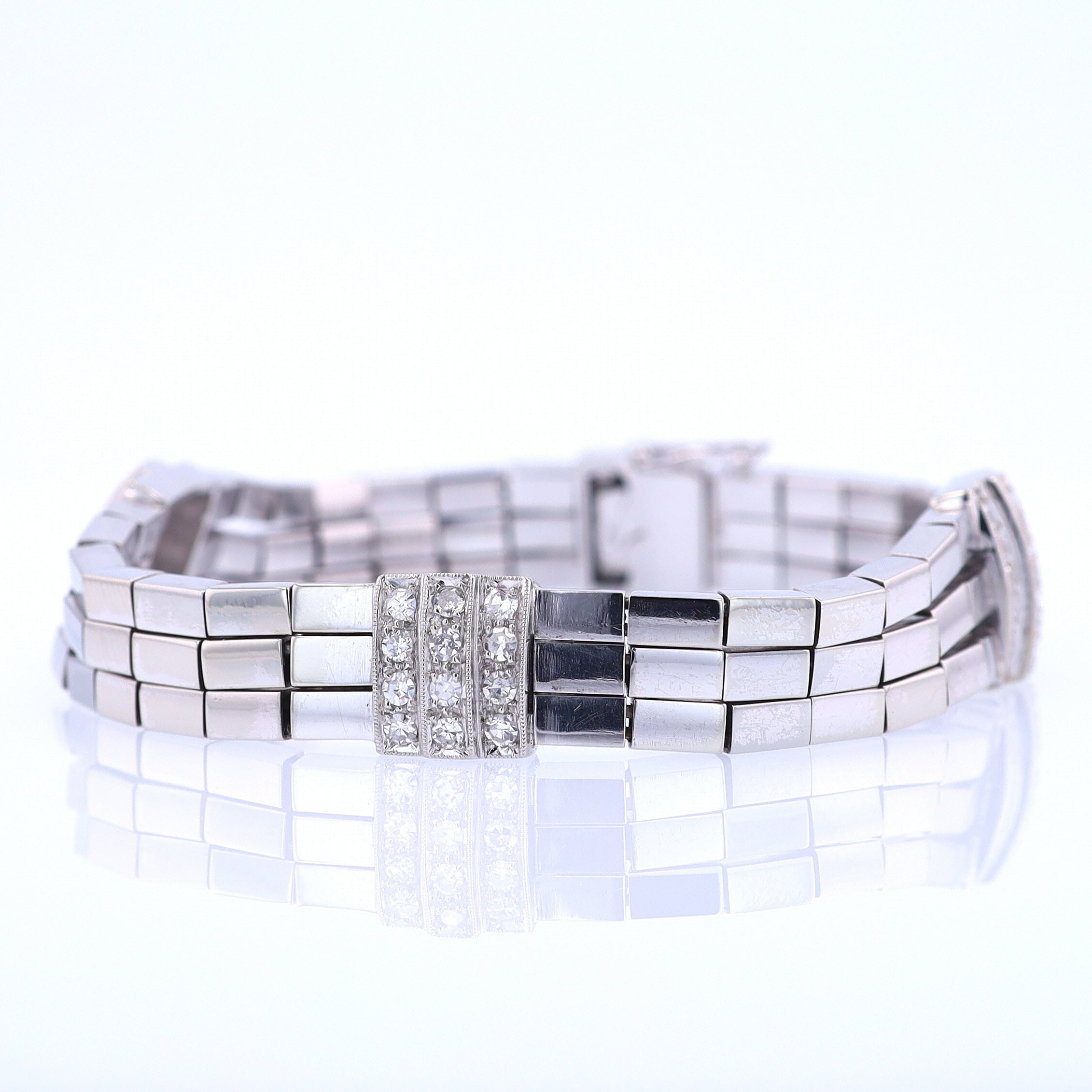 Retro 3 Strand 18k White Gold Pavé Diamond Bracelet