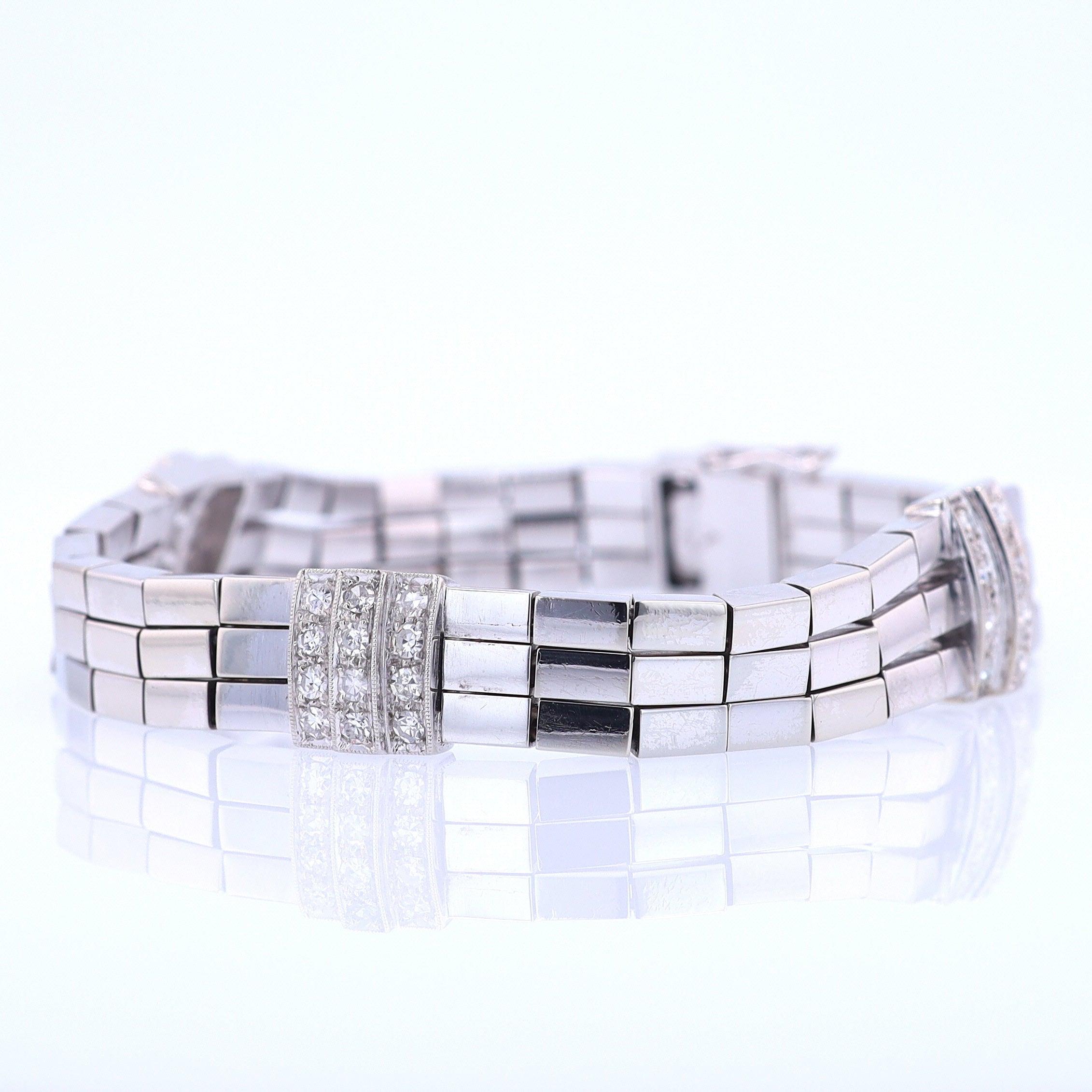 Retro 3 Strand 18k White Gold Pavé Diamond Bracelet