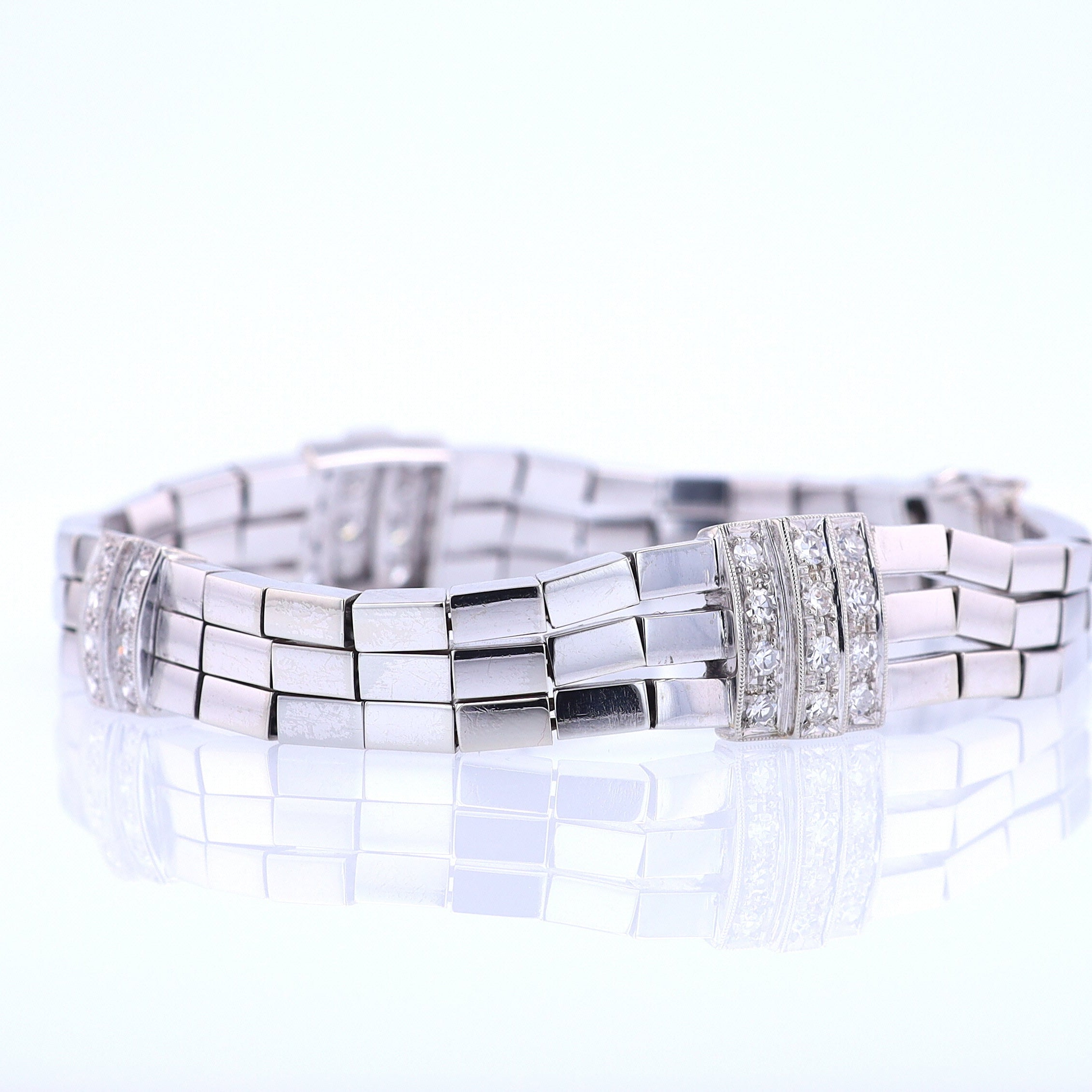 Retro 3 Strand 18k White Gold Pavé Diamond Bracelet