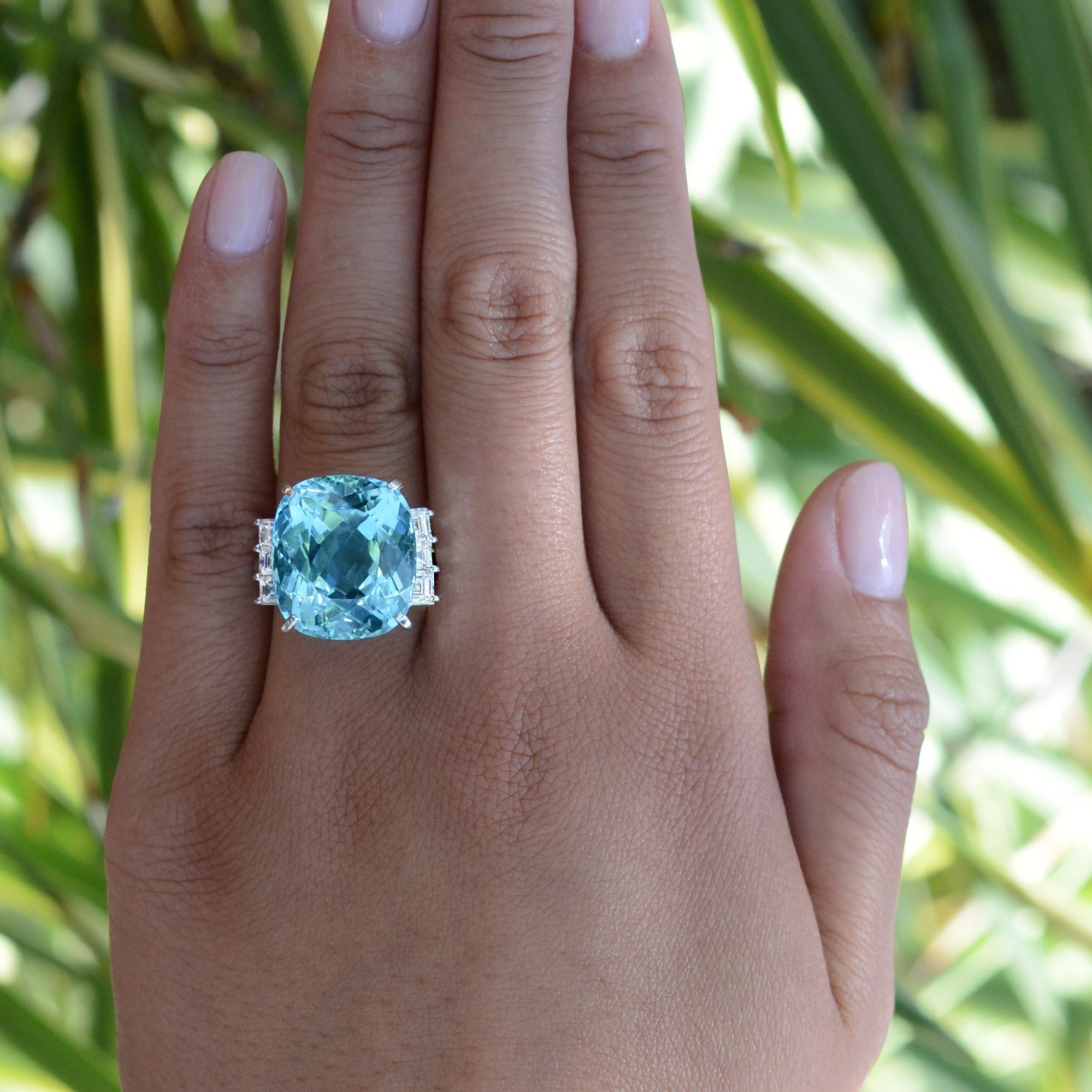 Retro Deep Blue 20 Carat Cushion Aquamarine Cocktail Ring