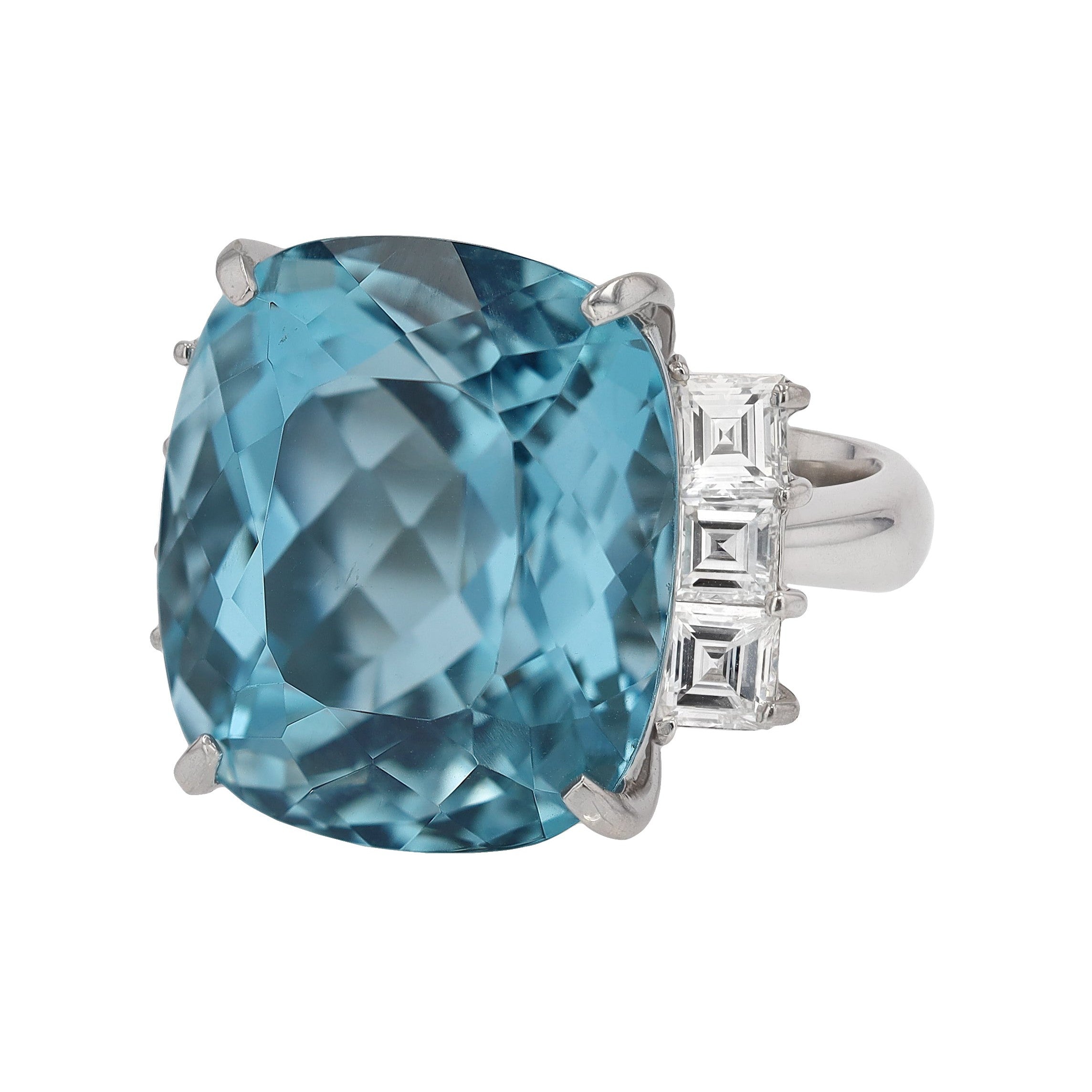 Retro Deep Blue 20 Carat Cushion Aquamarine Cocktail Ring