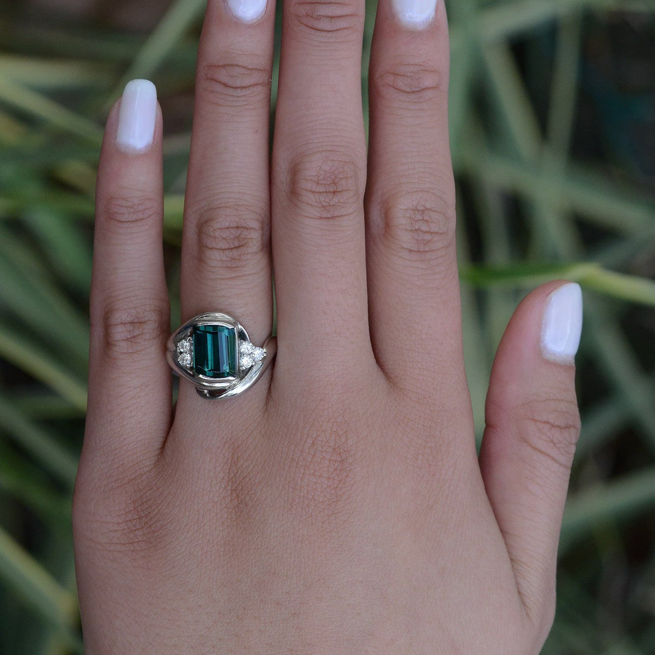 Retro Green Tourmaline Diamond Engagement Ring