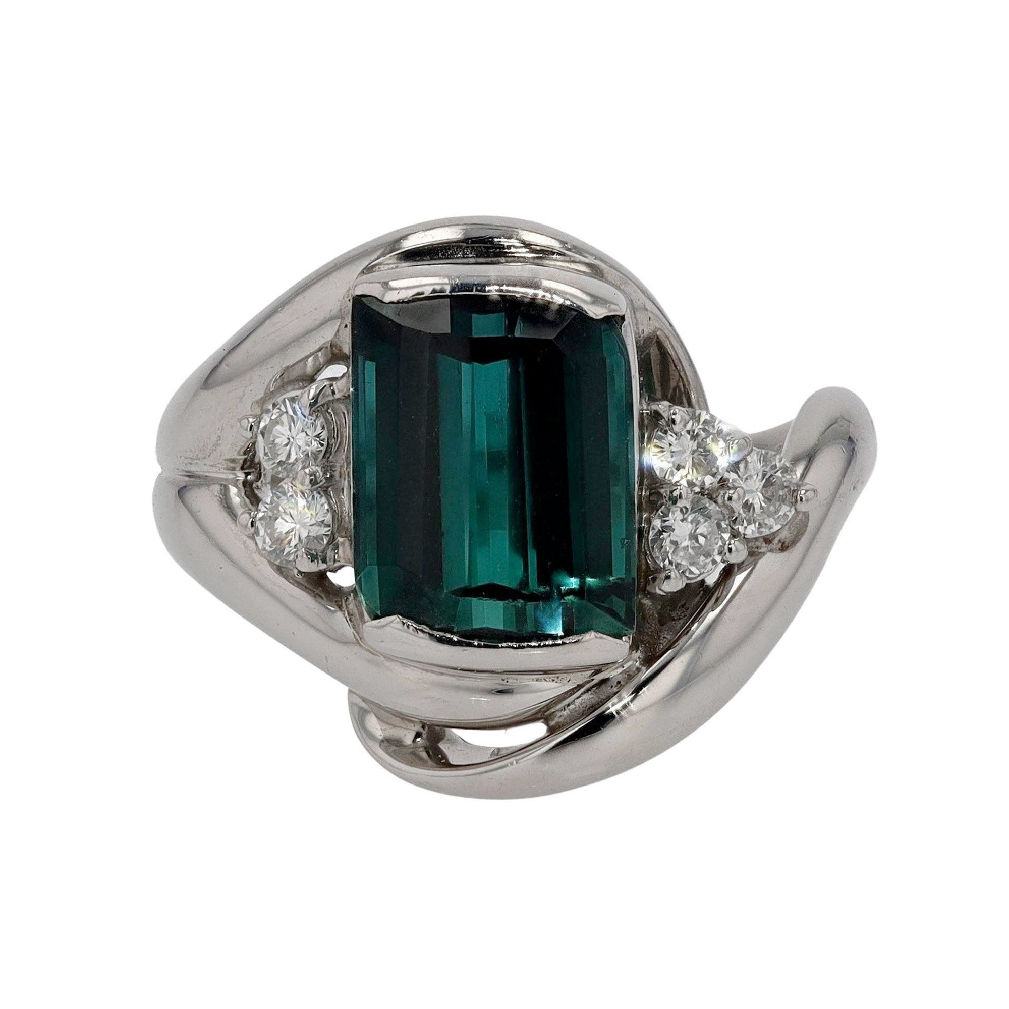 Retro Green Tourmaline Diamond Engagement Ring