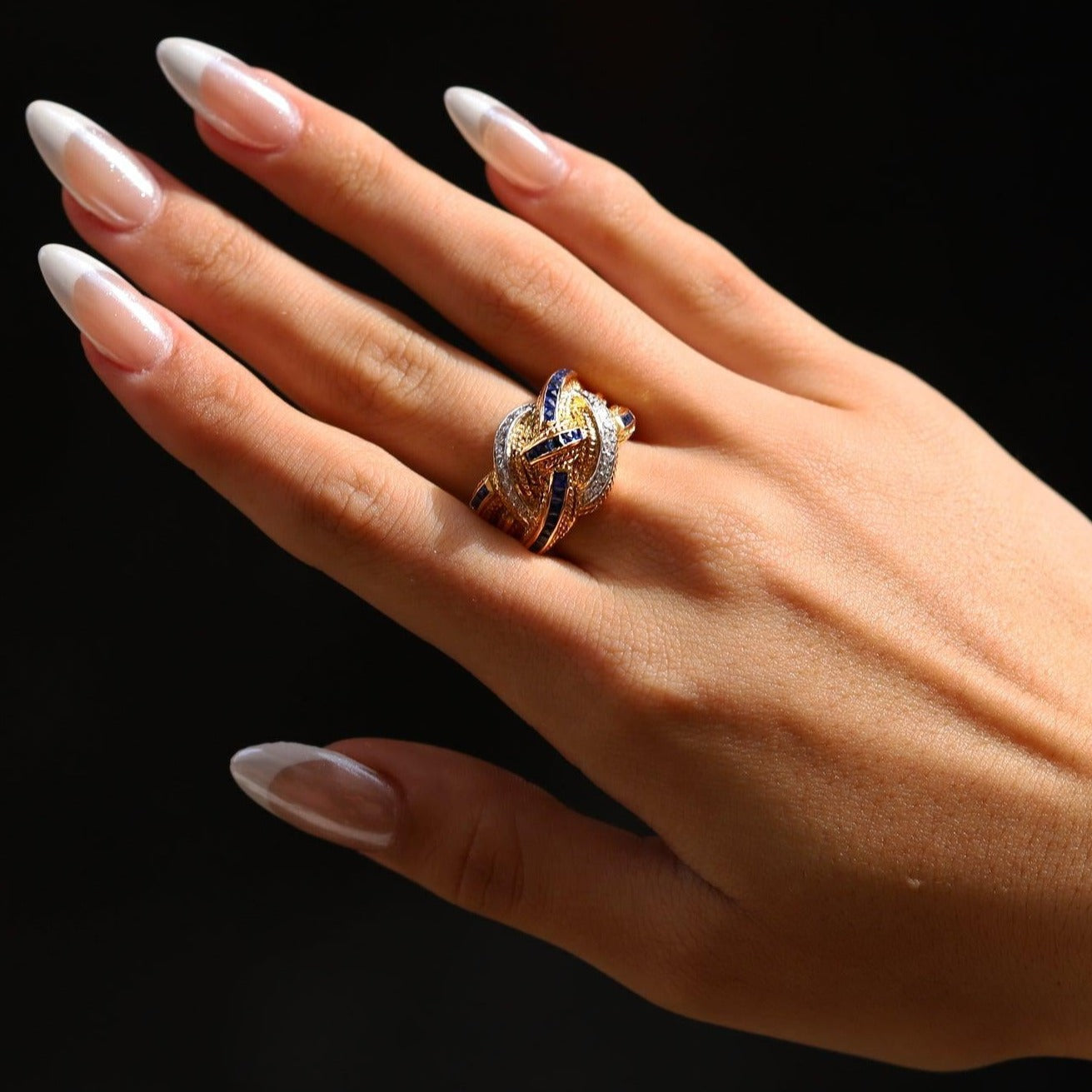 Braided Sapphire and Diamond Mid-Century Statement Ring