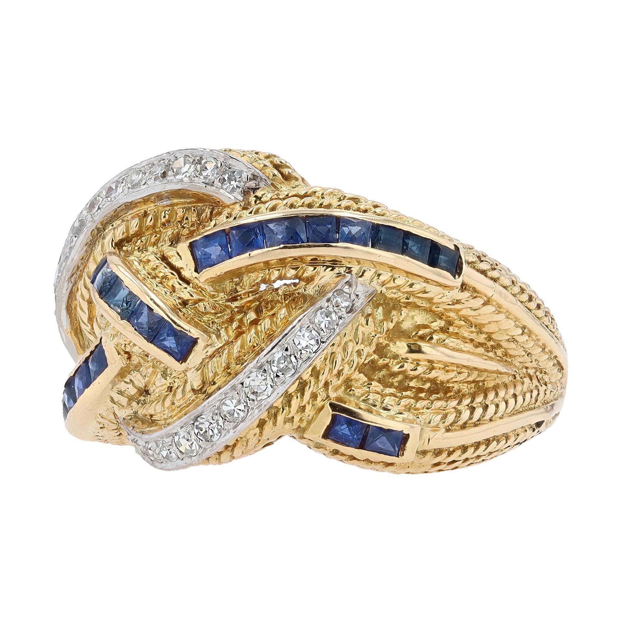 Braided Sapphire and Diamond Mid-Century Statement Ring