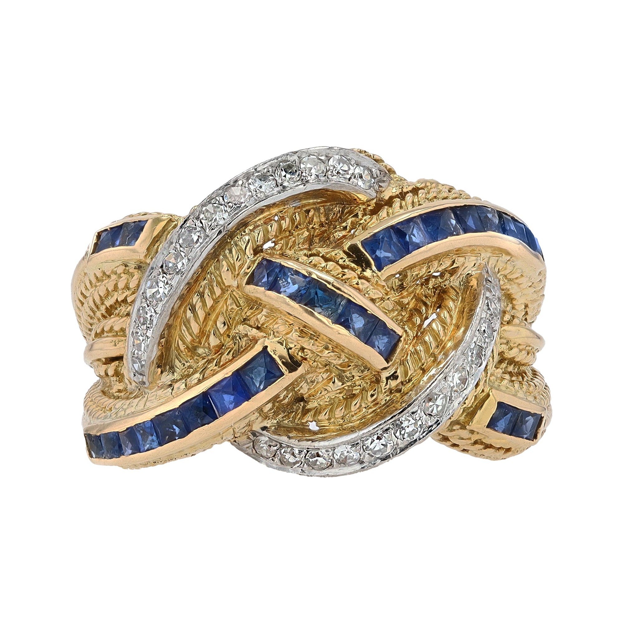 Braided Sapphire and Diamond Mid-Century Statement Ring