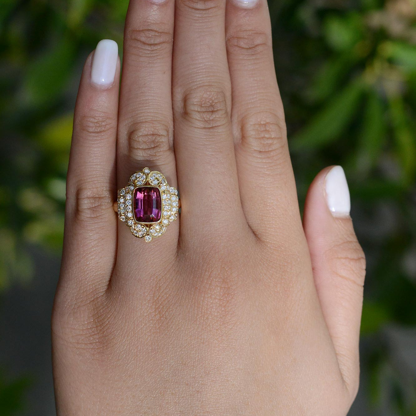 Rubellite Pink Tourmaline Diamond Cocktail Ring