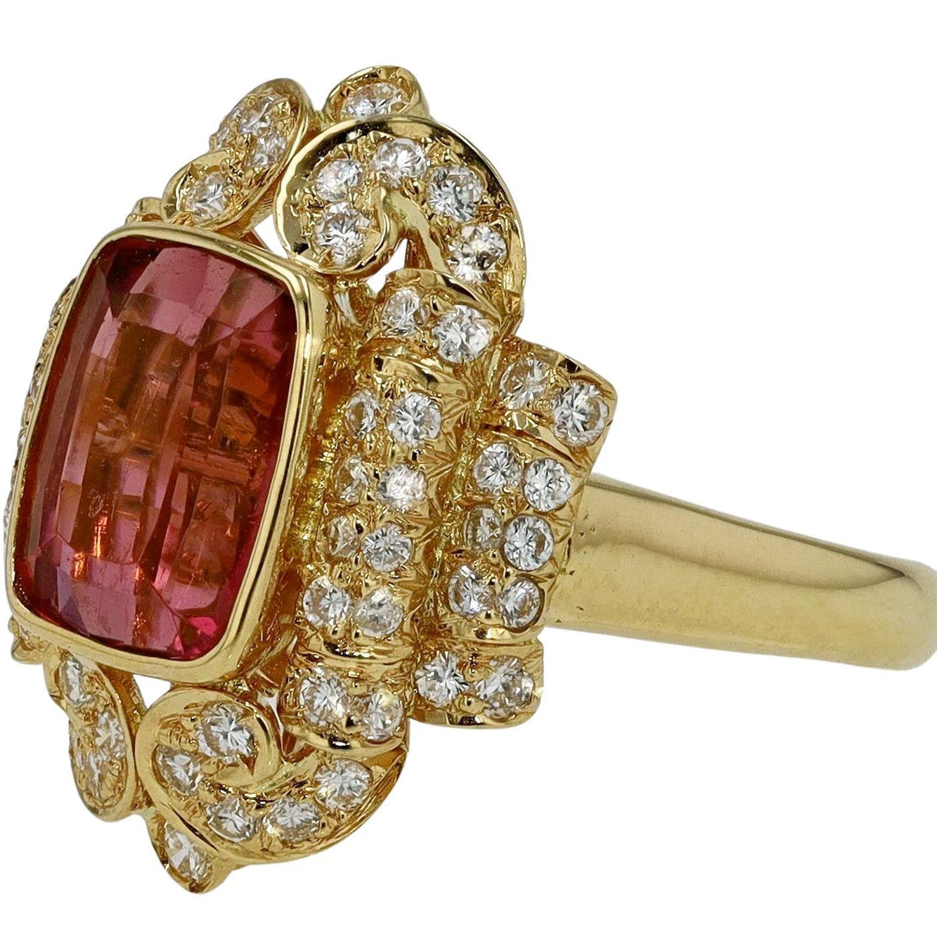 Rubellite Pink Tourmaline Diamond Cocktail Ring