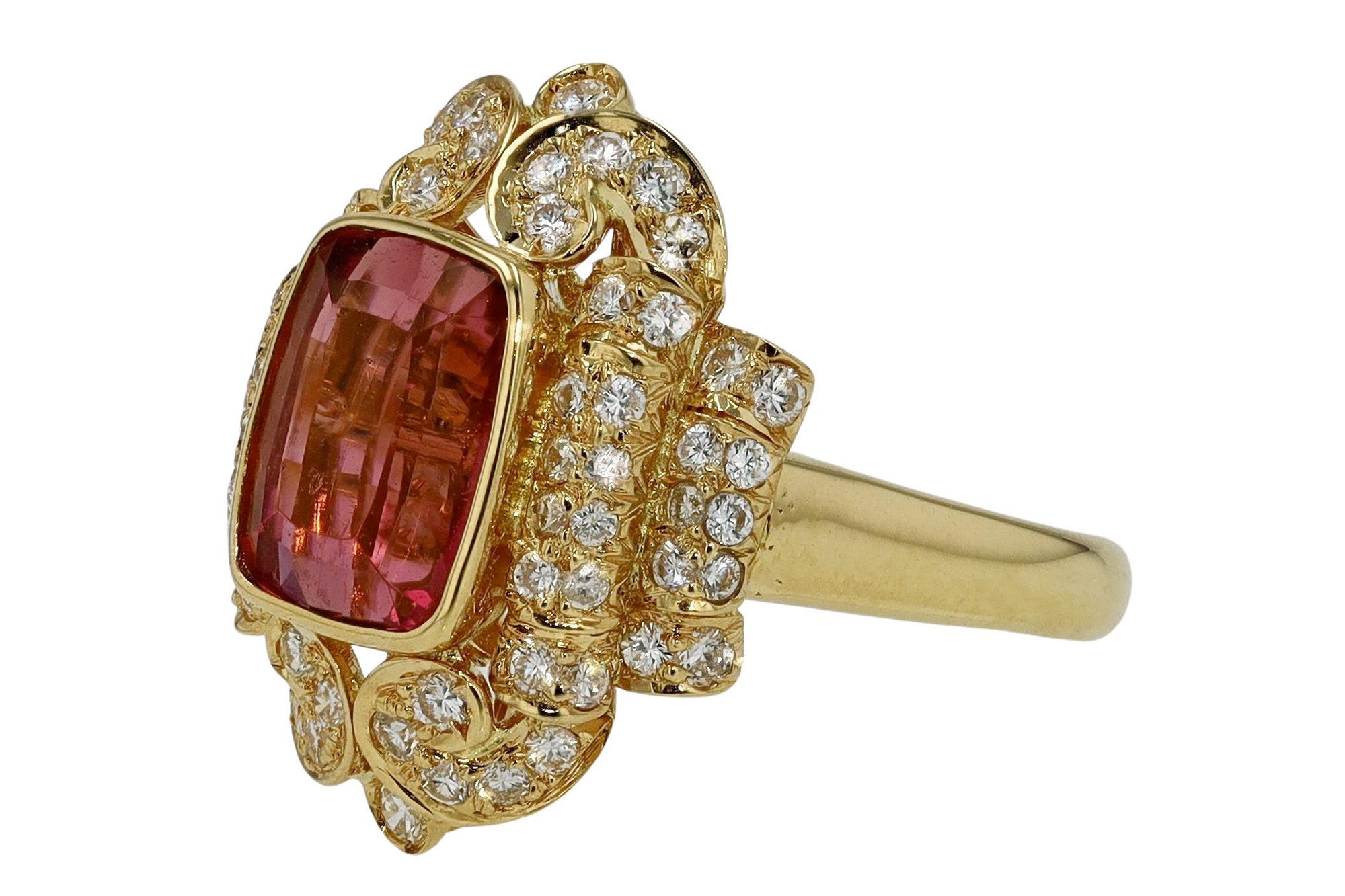 Rubellite Pink Tourmaline Diamond Cocktail Ring