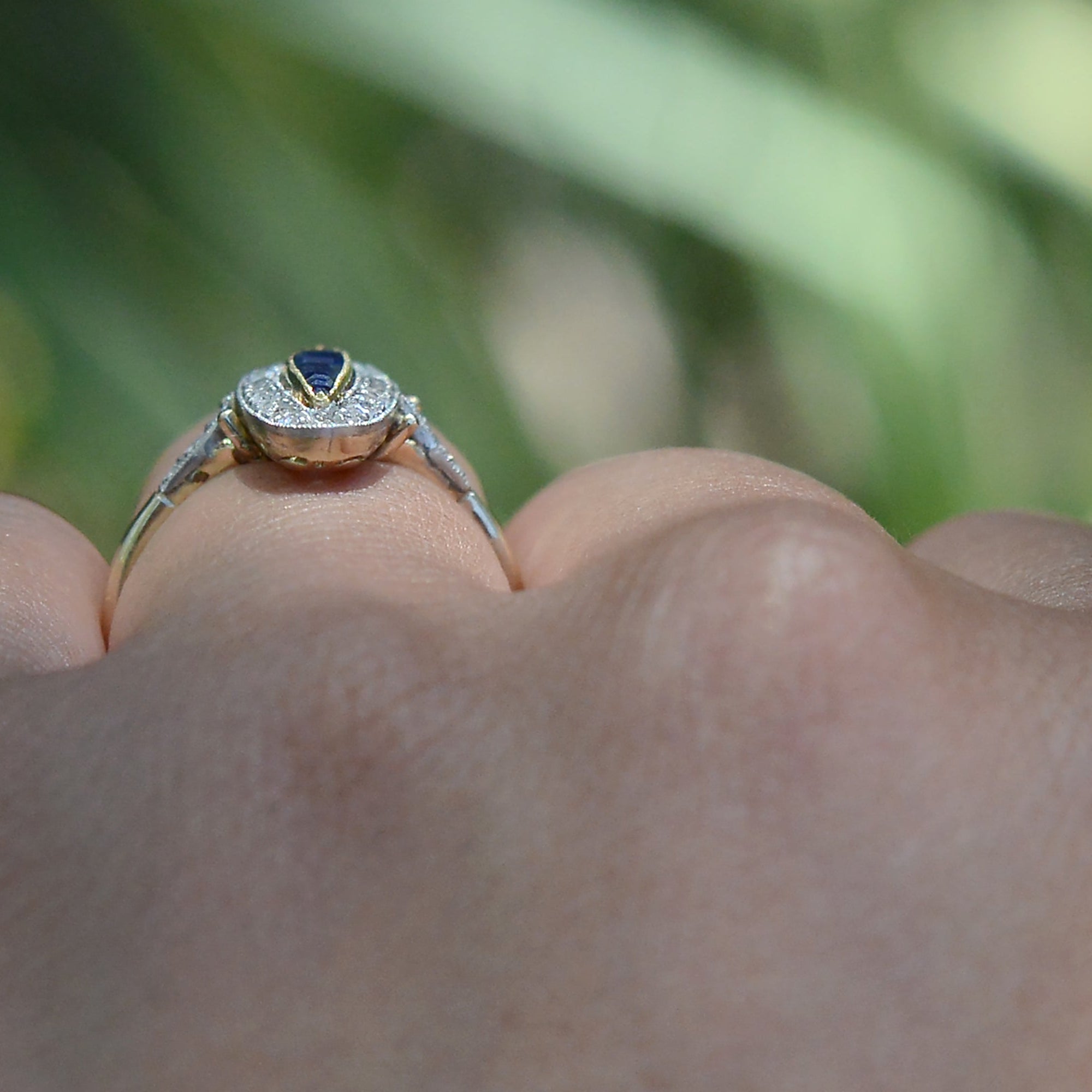 Sapphire and Diamond Edwardian Navette Ring