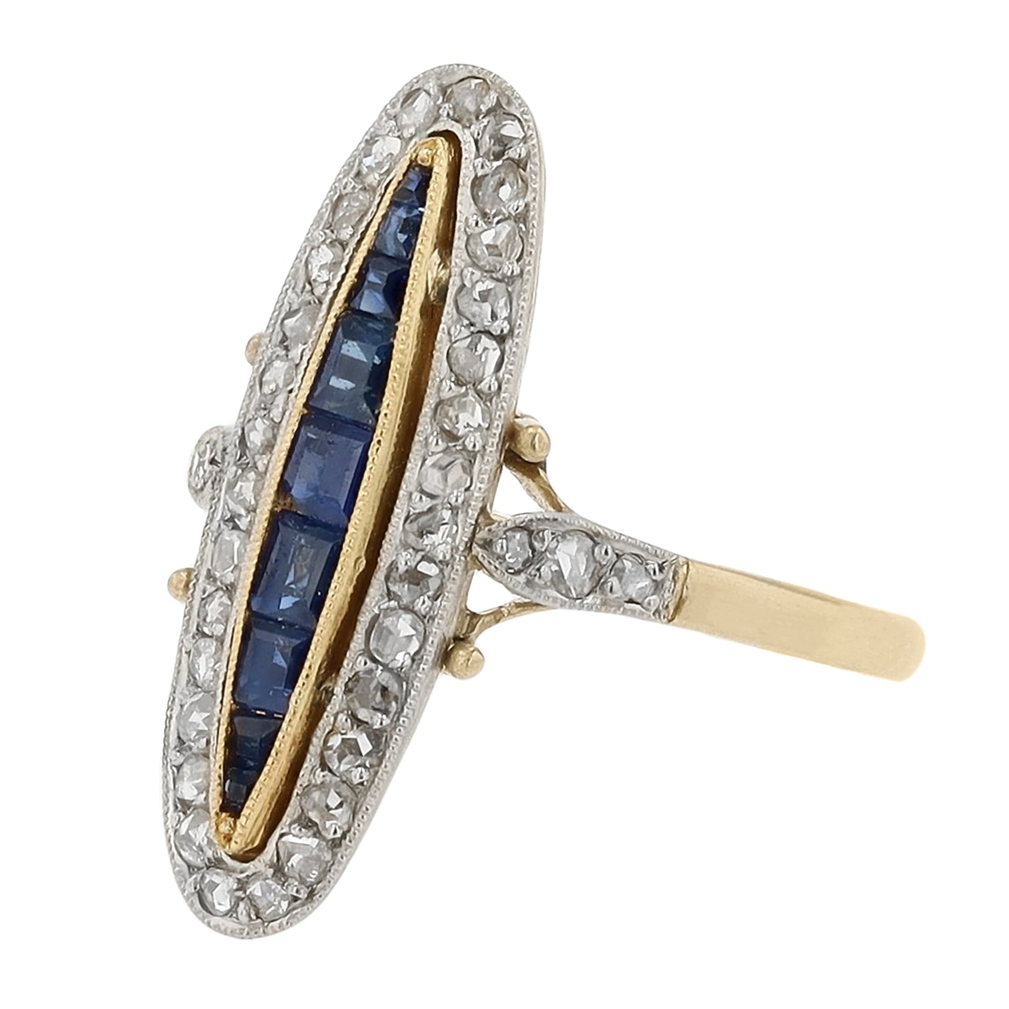 Sapphire and Diamond Edwardian Navette Ring