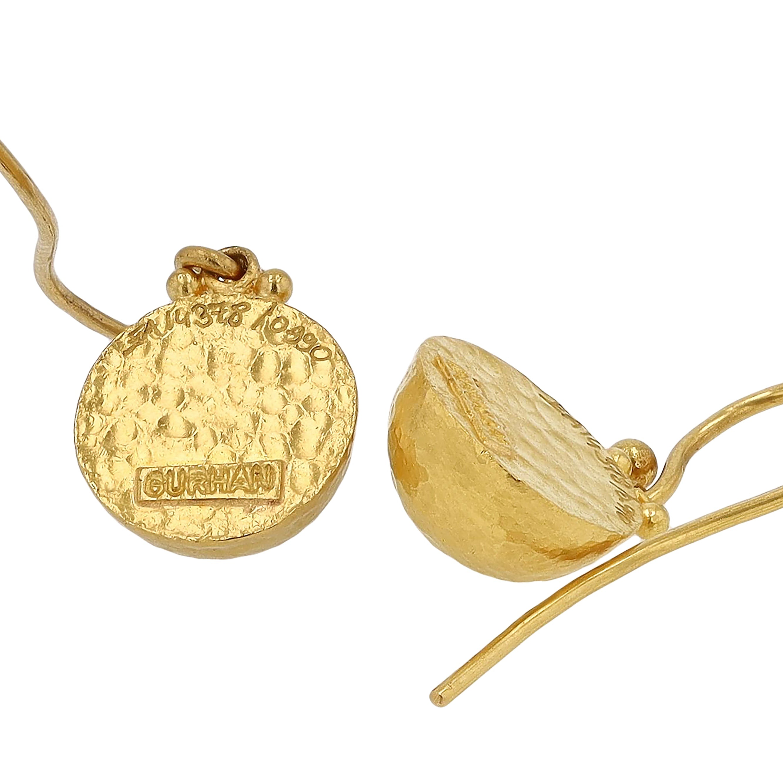 Signed Gurhan 24kt Gold Hammered Spell Drop Earrings