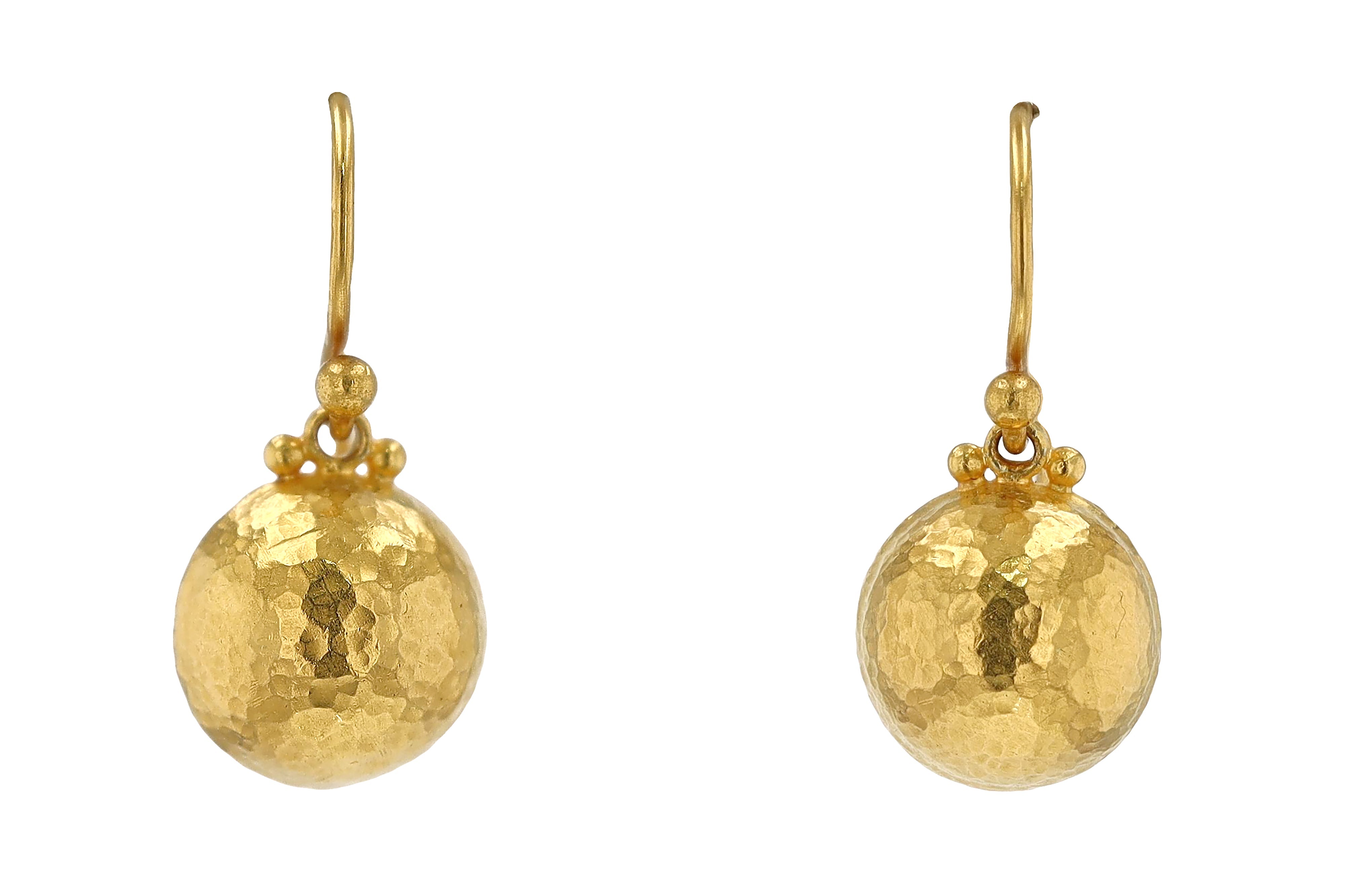 Signed Gurhan 24kt Gold Hammered Spell Drop Earrings
