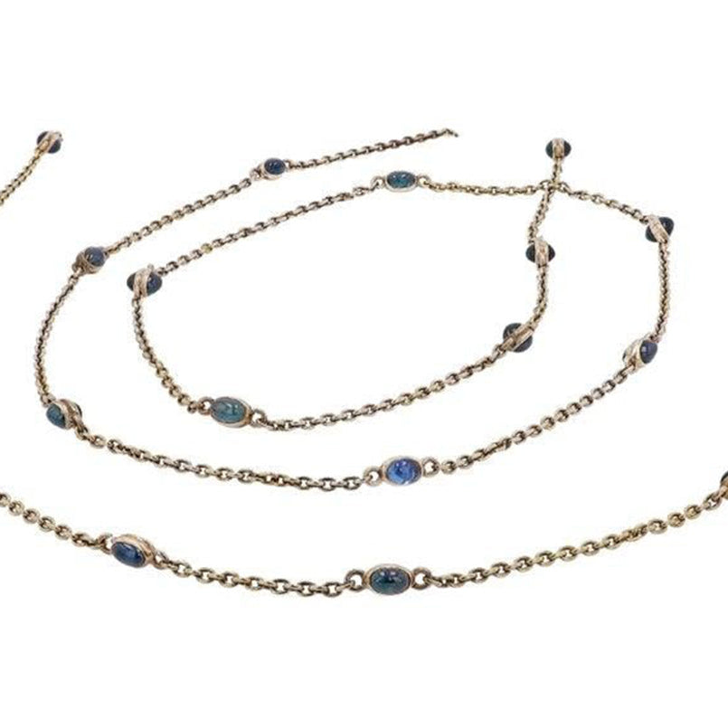 SOLD Art Deco Sapphires By the Yard Station Necklace 57" Long 20Kt Yellow Gold