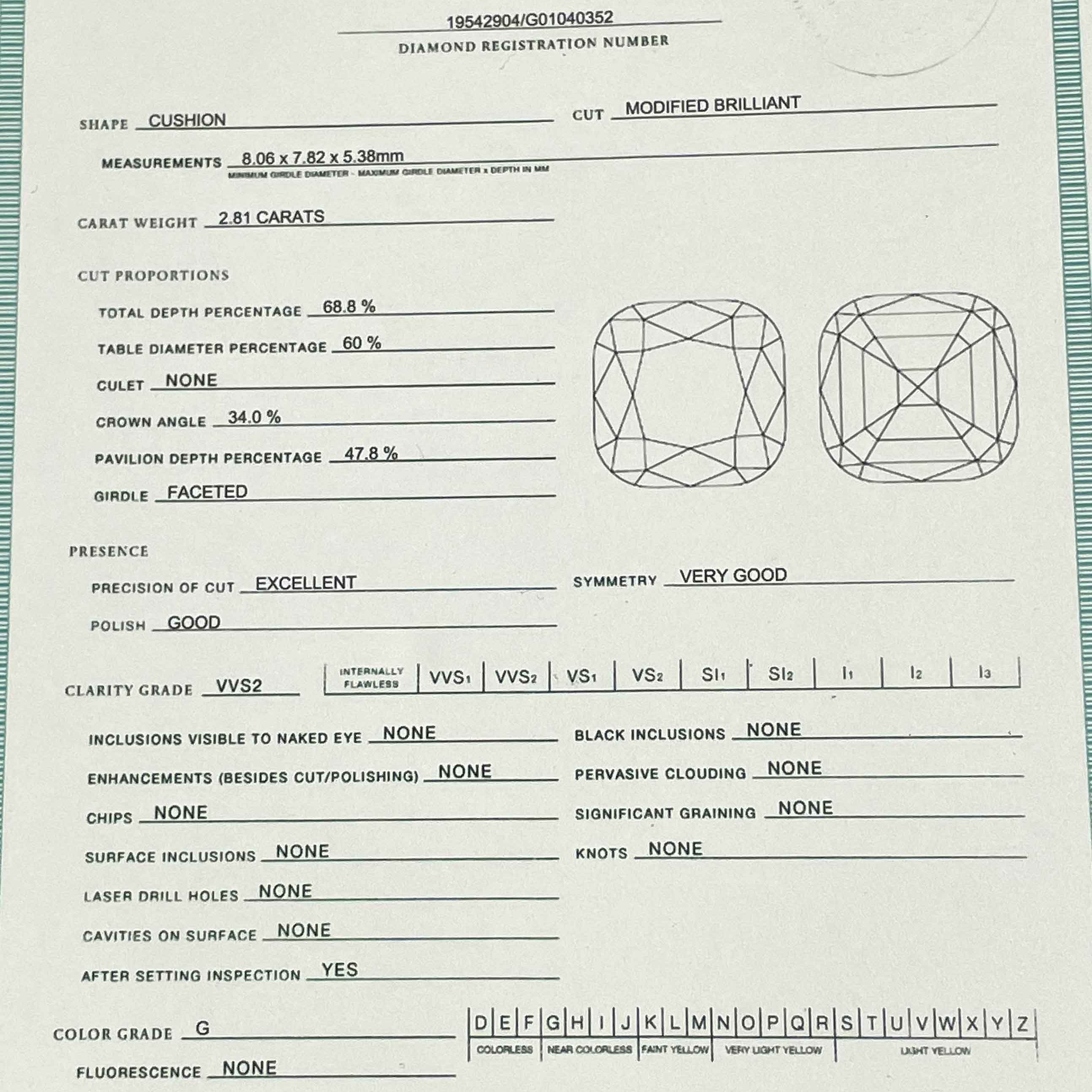 SOLD Tiffany & Co. 2.81 Carat Cushion Diamond Engagement Ring