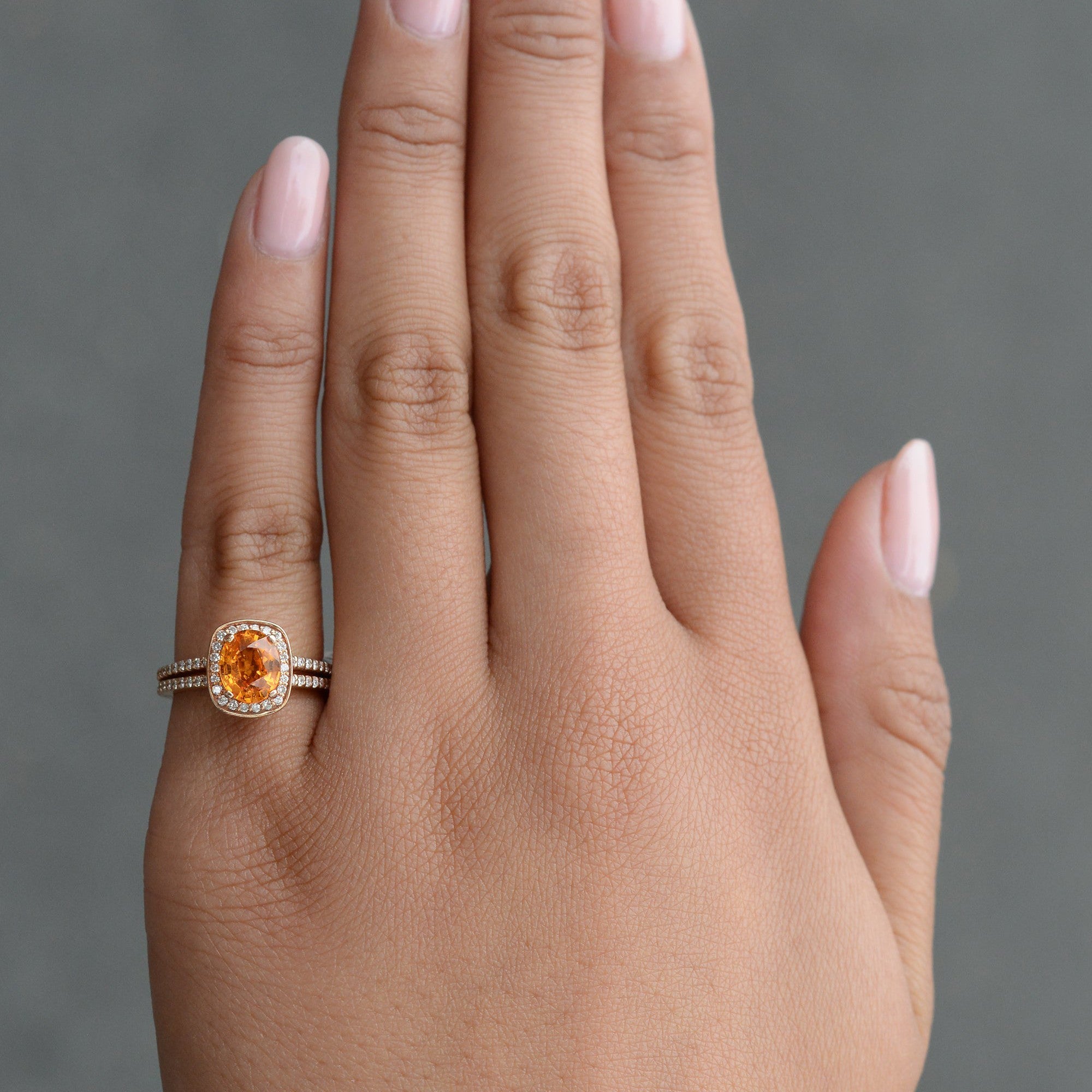 Spessartite Garnet & Diamond Gemstone Engagement Ring