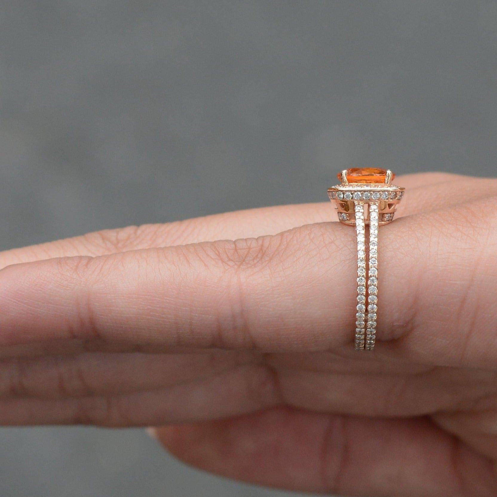 Spessartite Garnet & Diamond Gemstone Engagement Ring