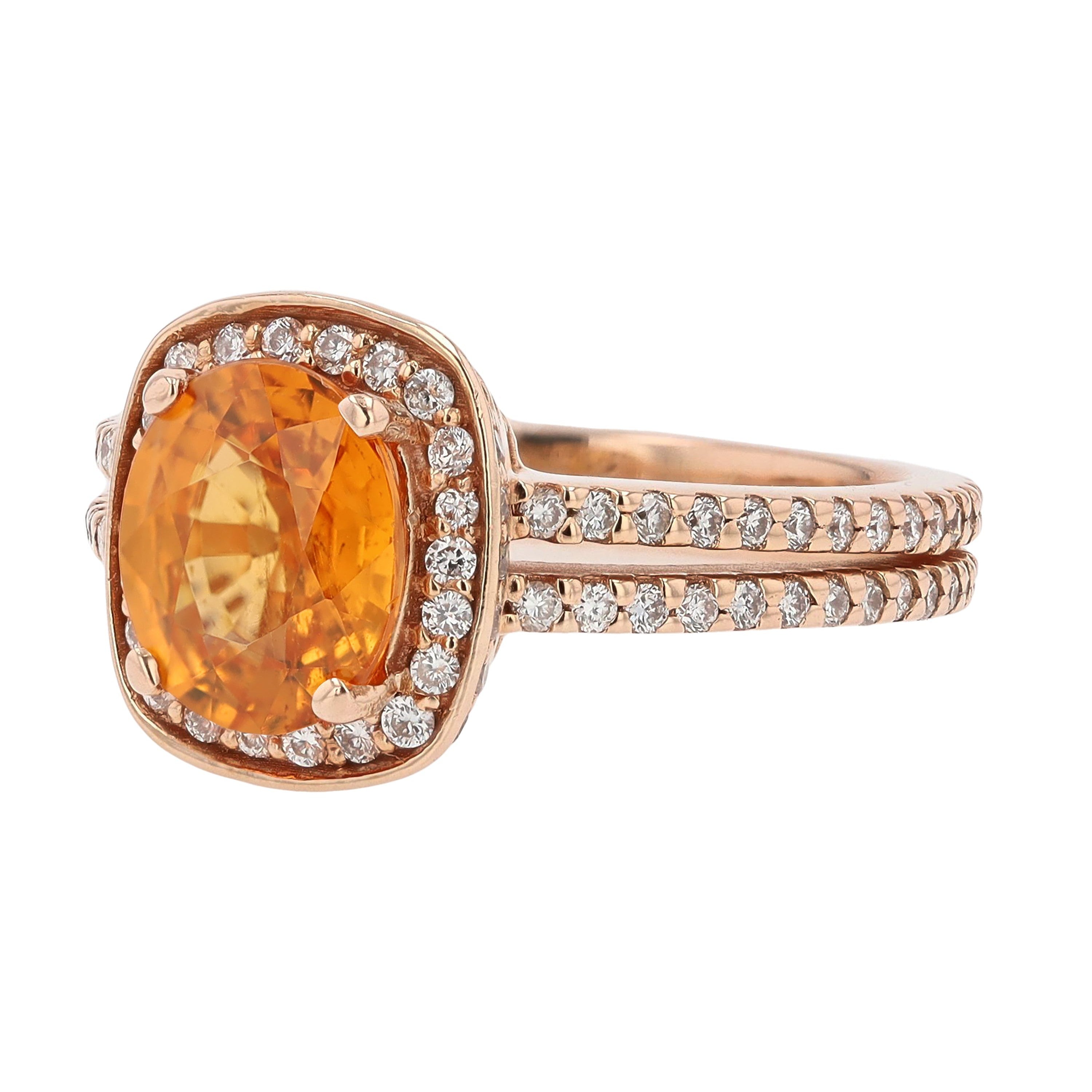 Spessartite Garnet & Diamond Gemstone Engagement Ring