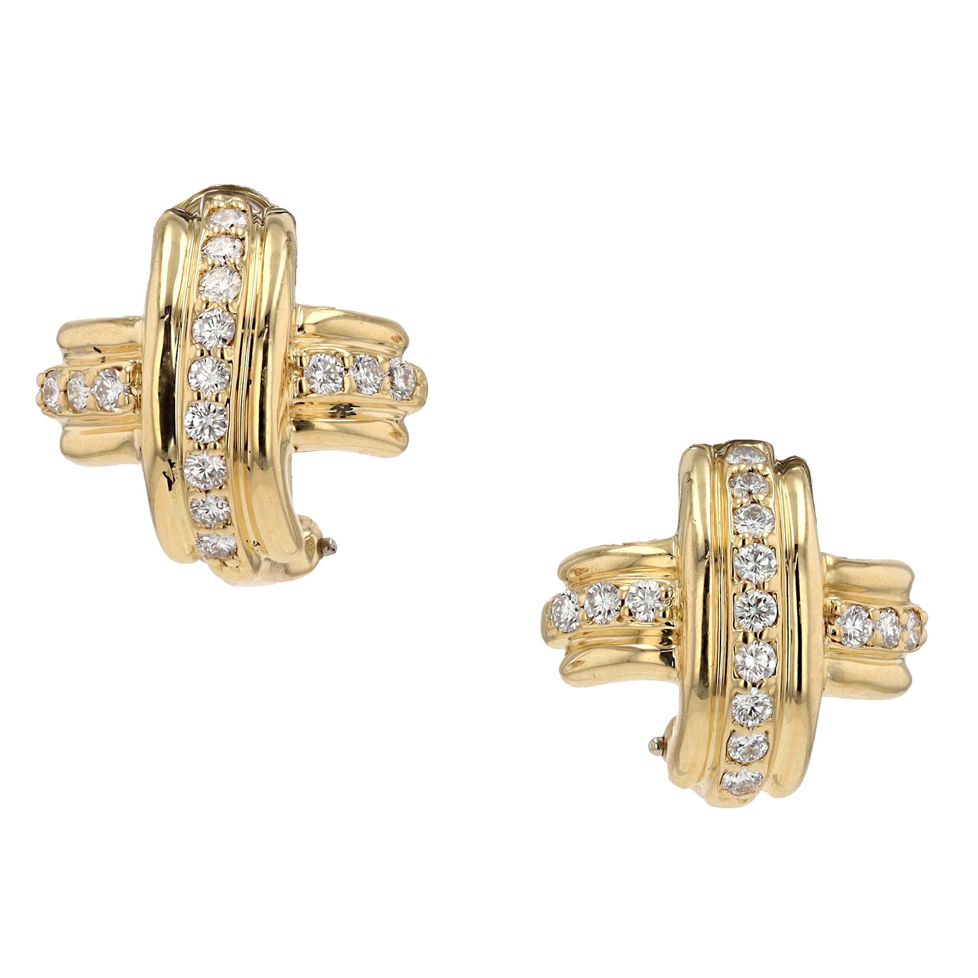 Vintage Tiffany & Co Diamond Signature "X" 18k Gold Earrings Retired Design