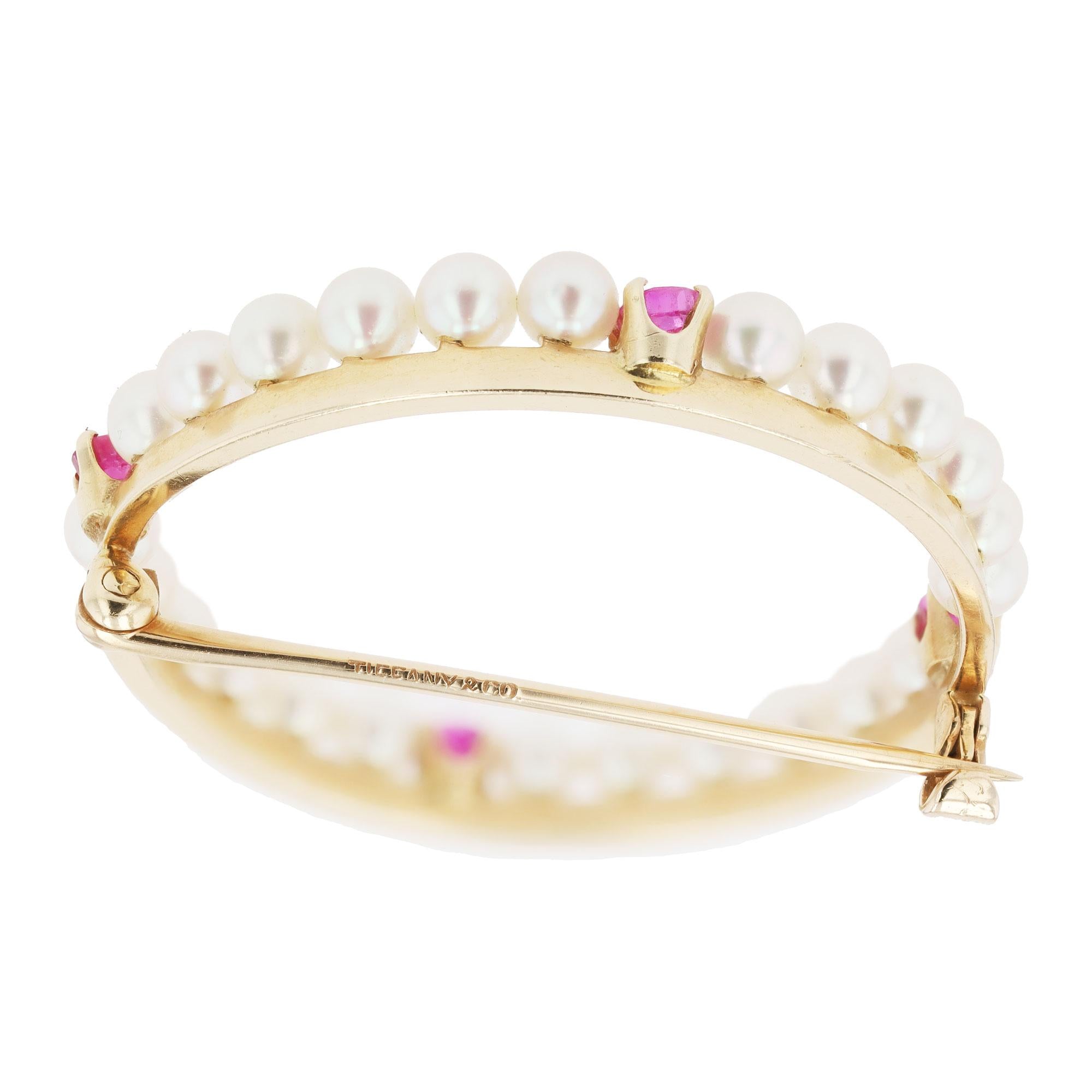 Signed Tiffany & Co Pearl and Pink Sapphire Vintage Circle Pin