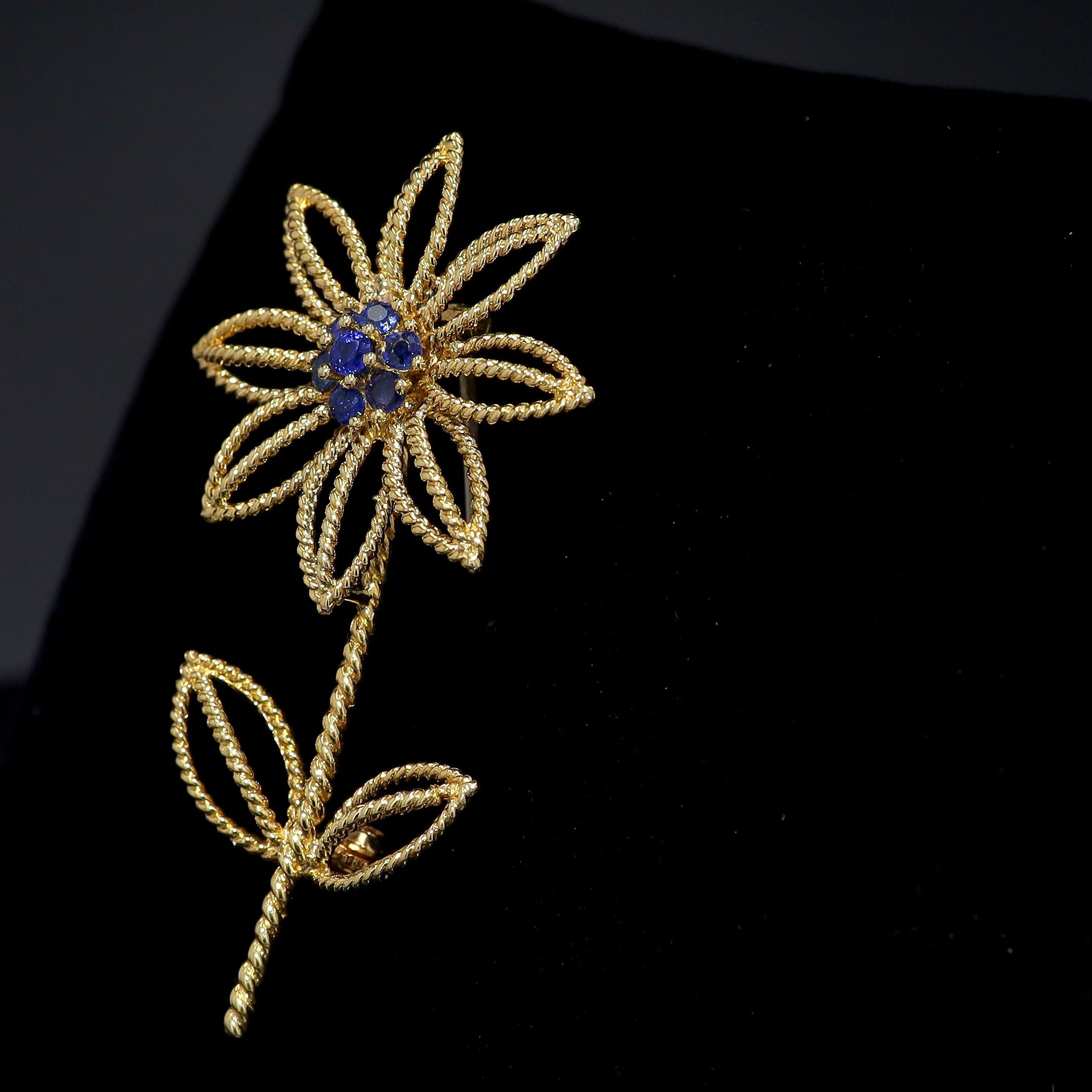 Tiffany & Co. 18K Gold & Sapphire Flower Brooch
