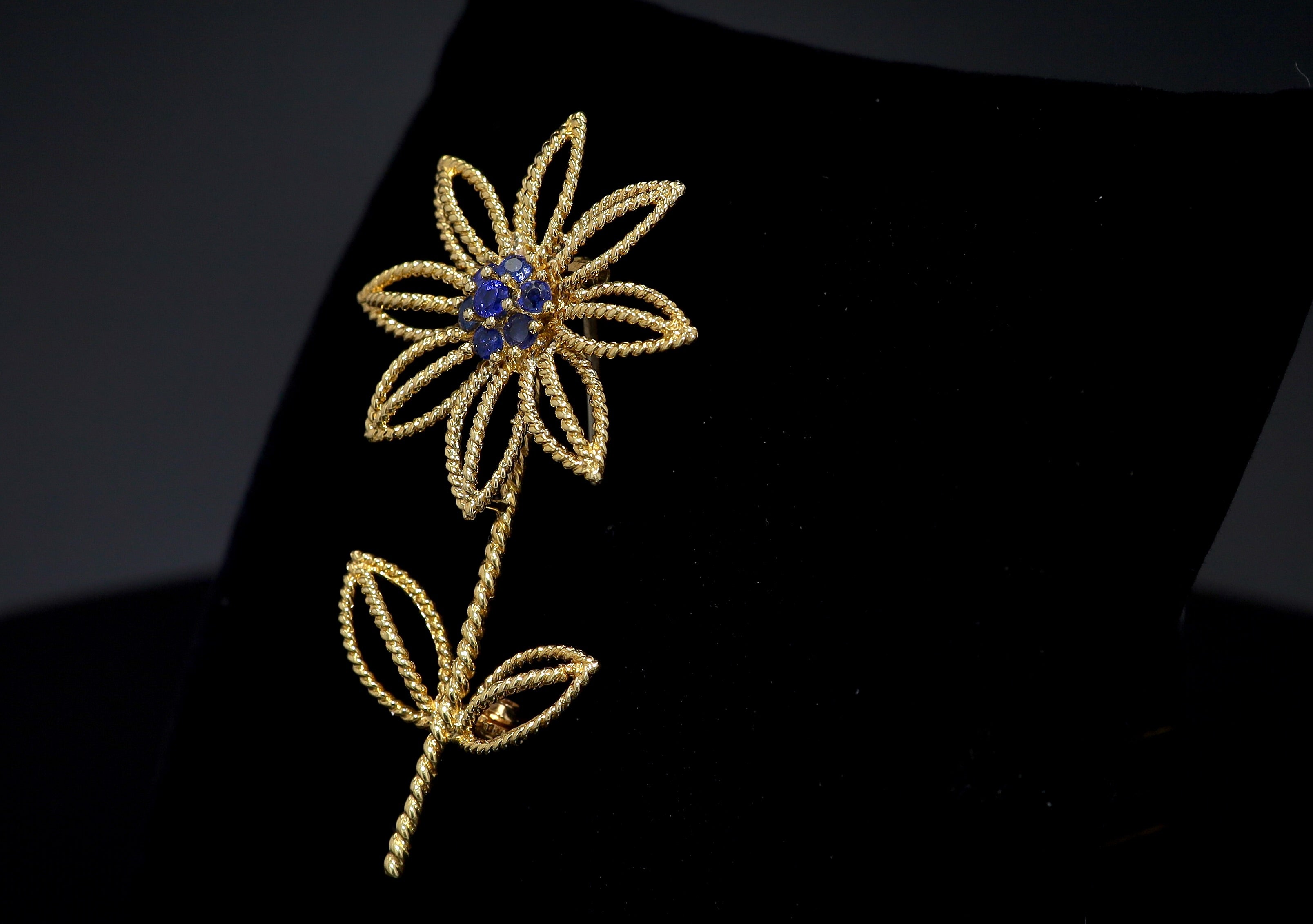 Tiffany & Co. 18K Gold & Sapphire Flower Brooch