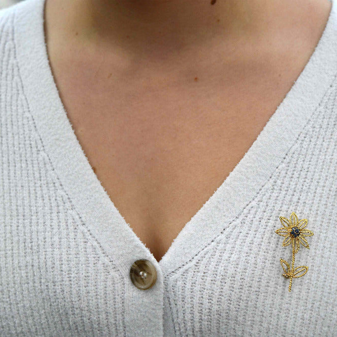 Tiffany & Co. 18K Gold & Sapphire Flower Brooch