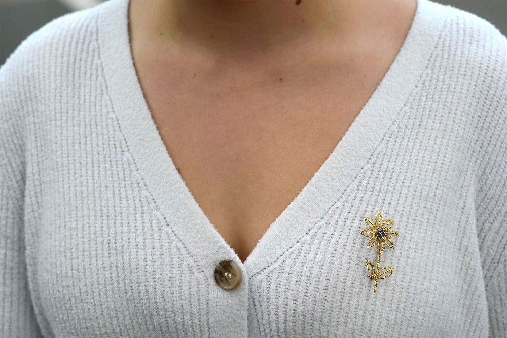 Tiffany & Co. 18K Gold & Sapphire Flower Brooch