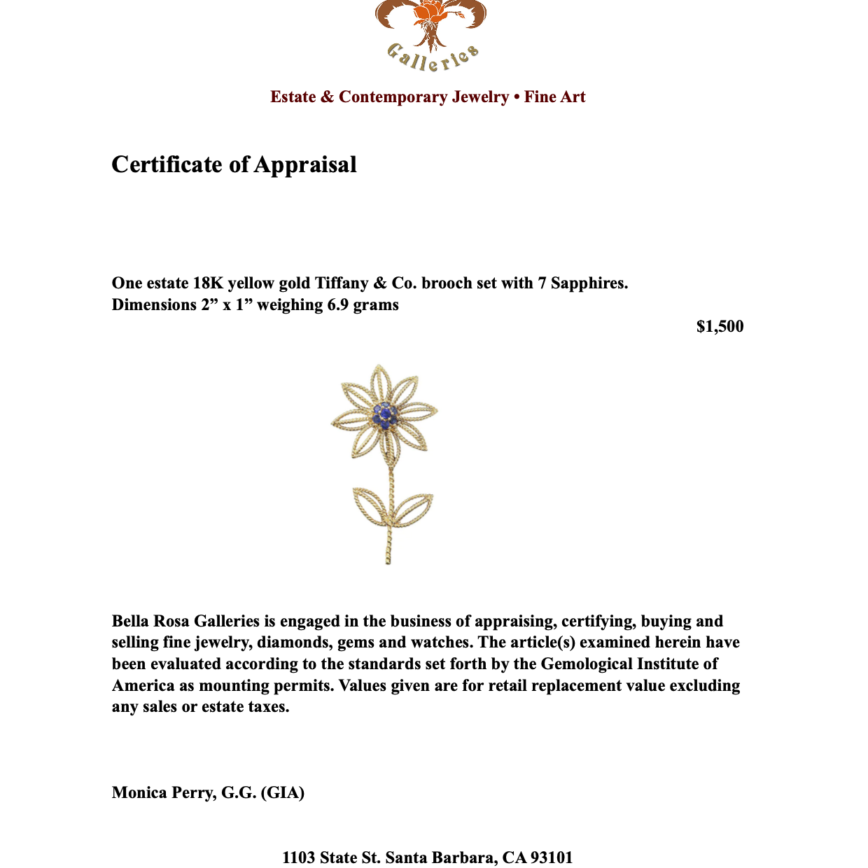 Tiffany & Co. 18K Gold & Sapphire Flower Brooch