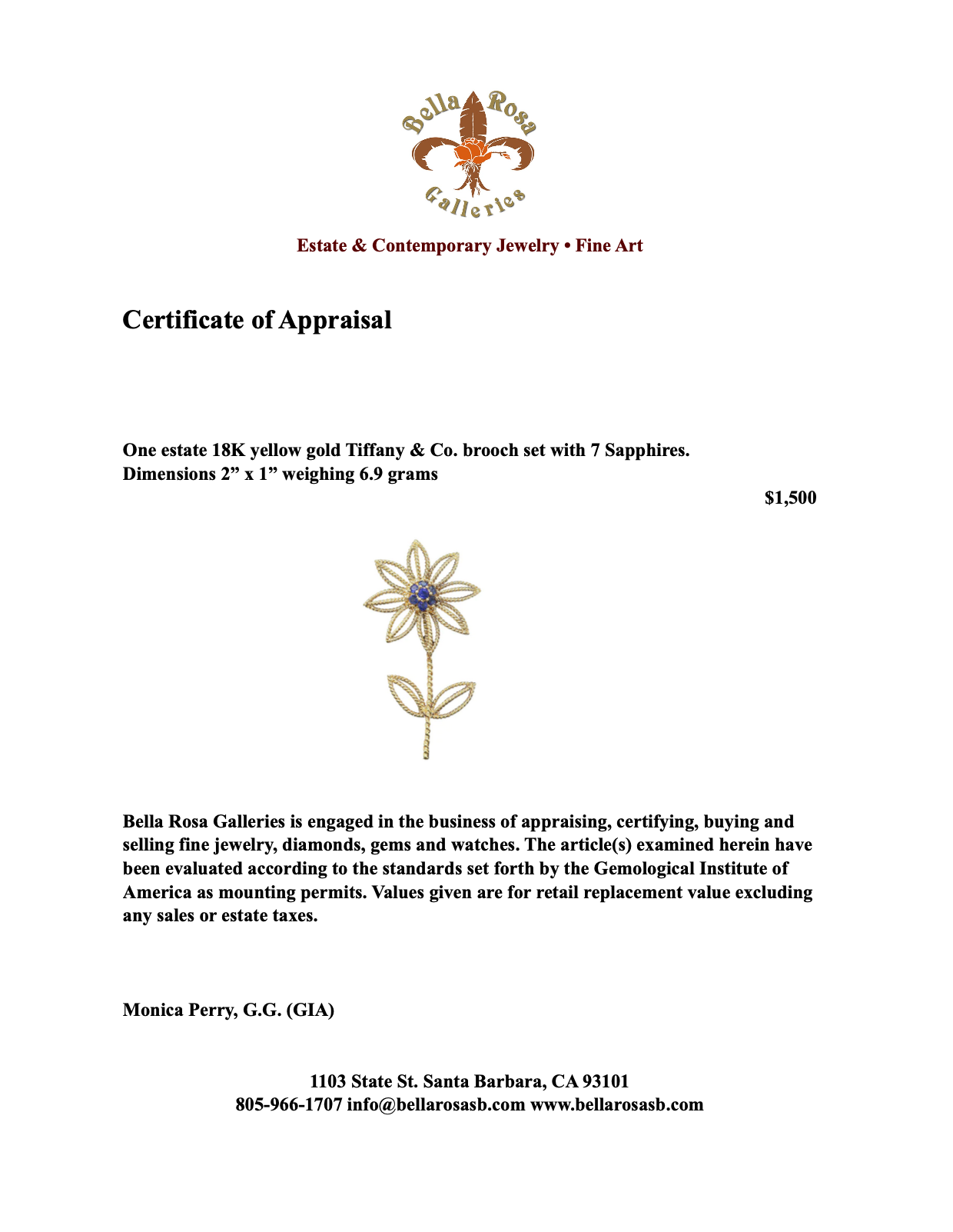 Tiffany & Co. 18K Gold & Sapphire Flower Brooch