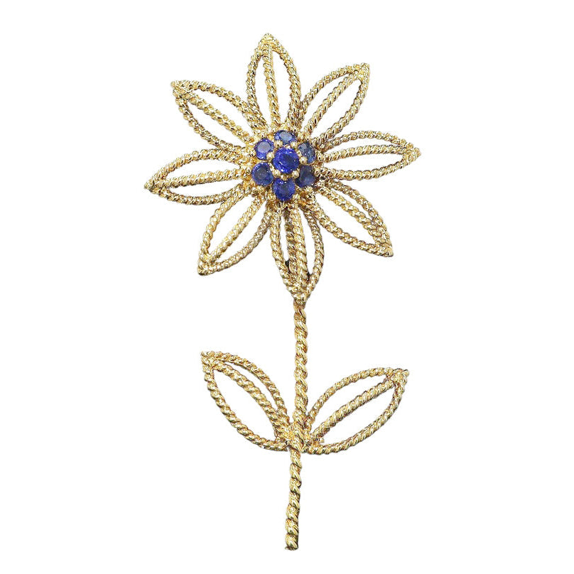 Tiffany & Co. 18K Gold & Sapphire Flower Brooch