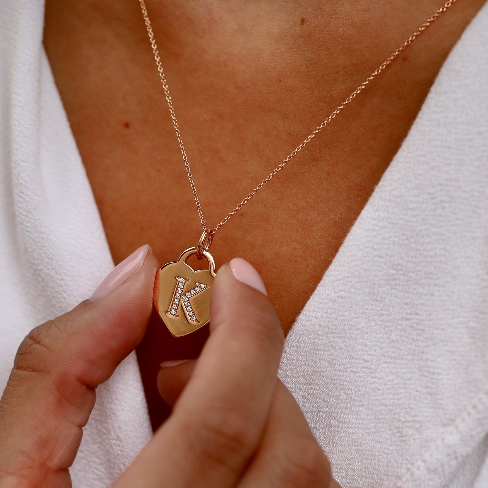 Tiffany & Co. Diamond Monogrammed "K" Heart Pendant Necklace