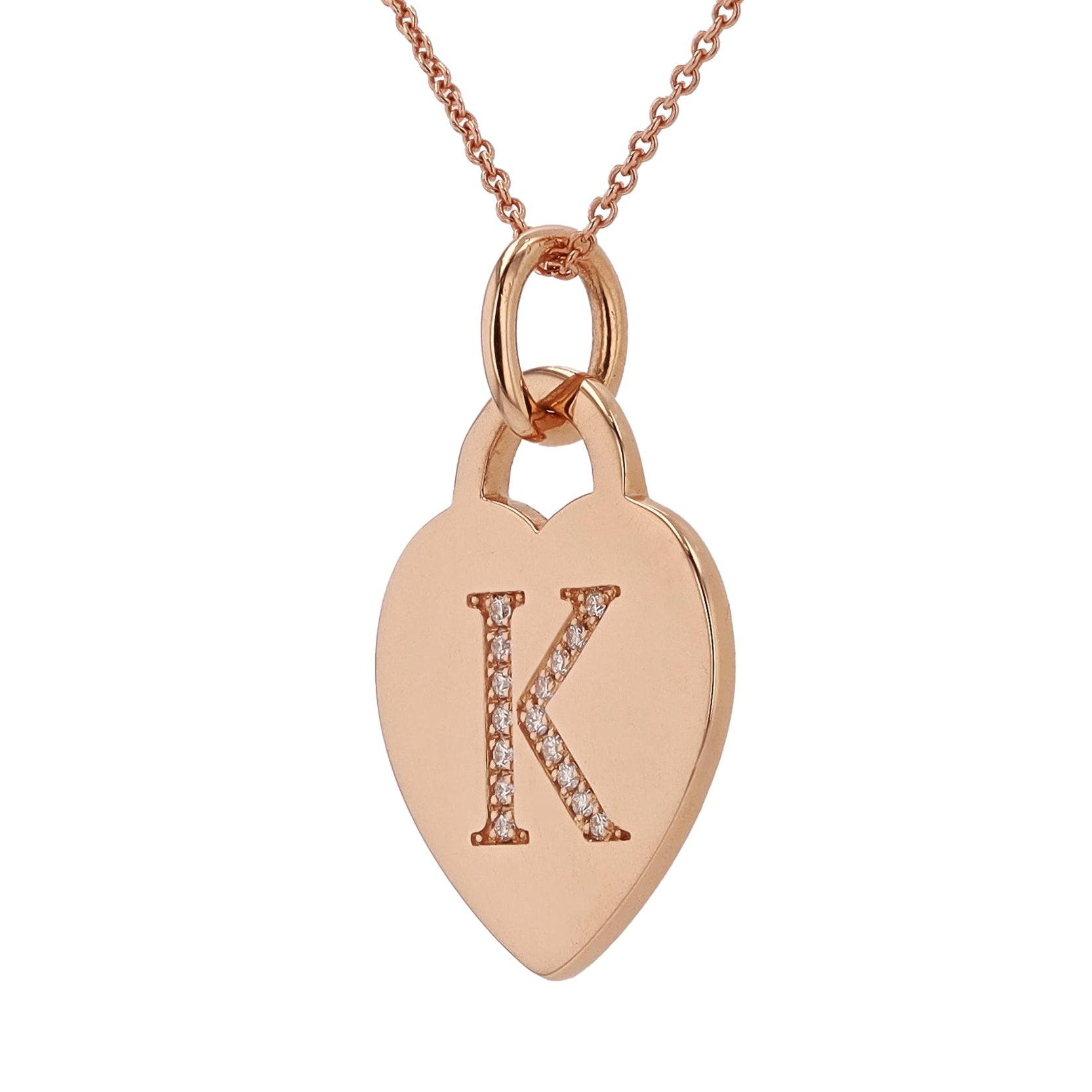 Tiffany & Co. Diamond Monogrammed "K" Heart Pendant Necklace