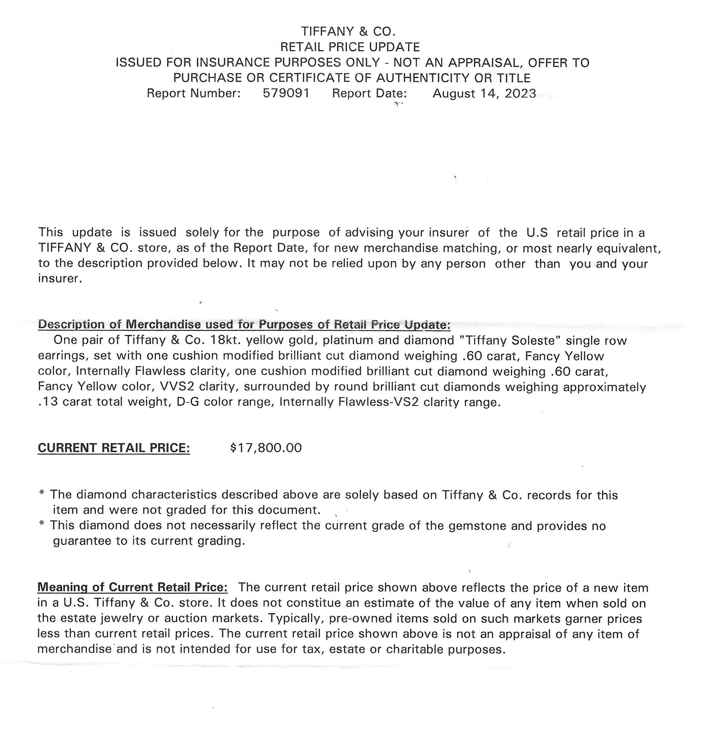 Tiffany & Co. Soleste 1.20 Carat Fancy Yellow Diamond Earrings