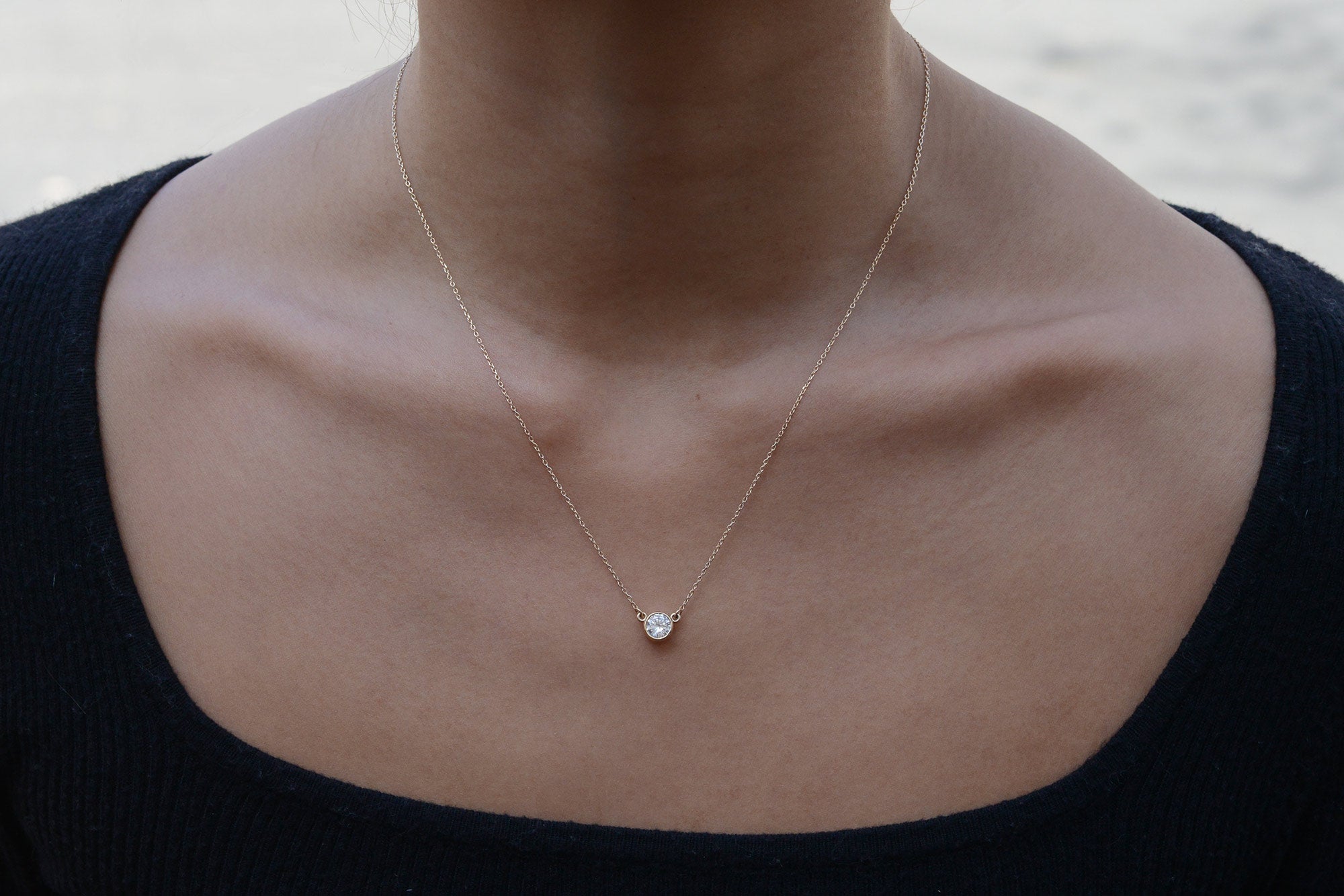 Tiffany Style Yellow Gold Diamond Solitaire Necklace