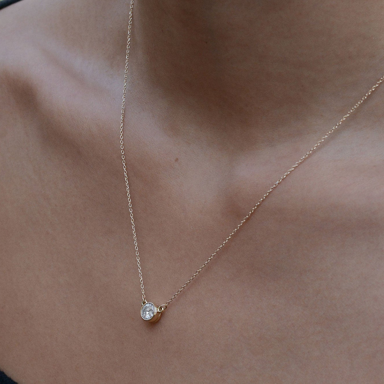 Tiffany Style Yellow Gold Diamond Solitaire Necklace