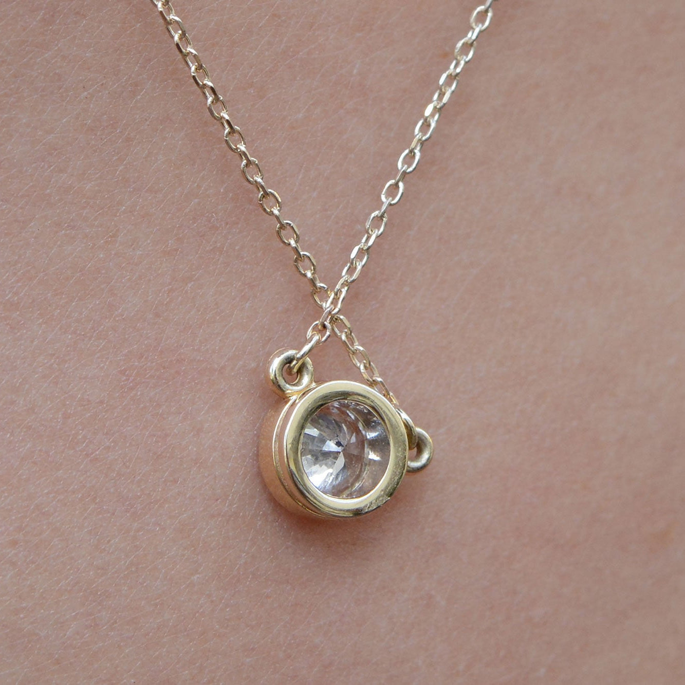 Tiffany Style Yellow Gold Diamond Solitaire Necklace