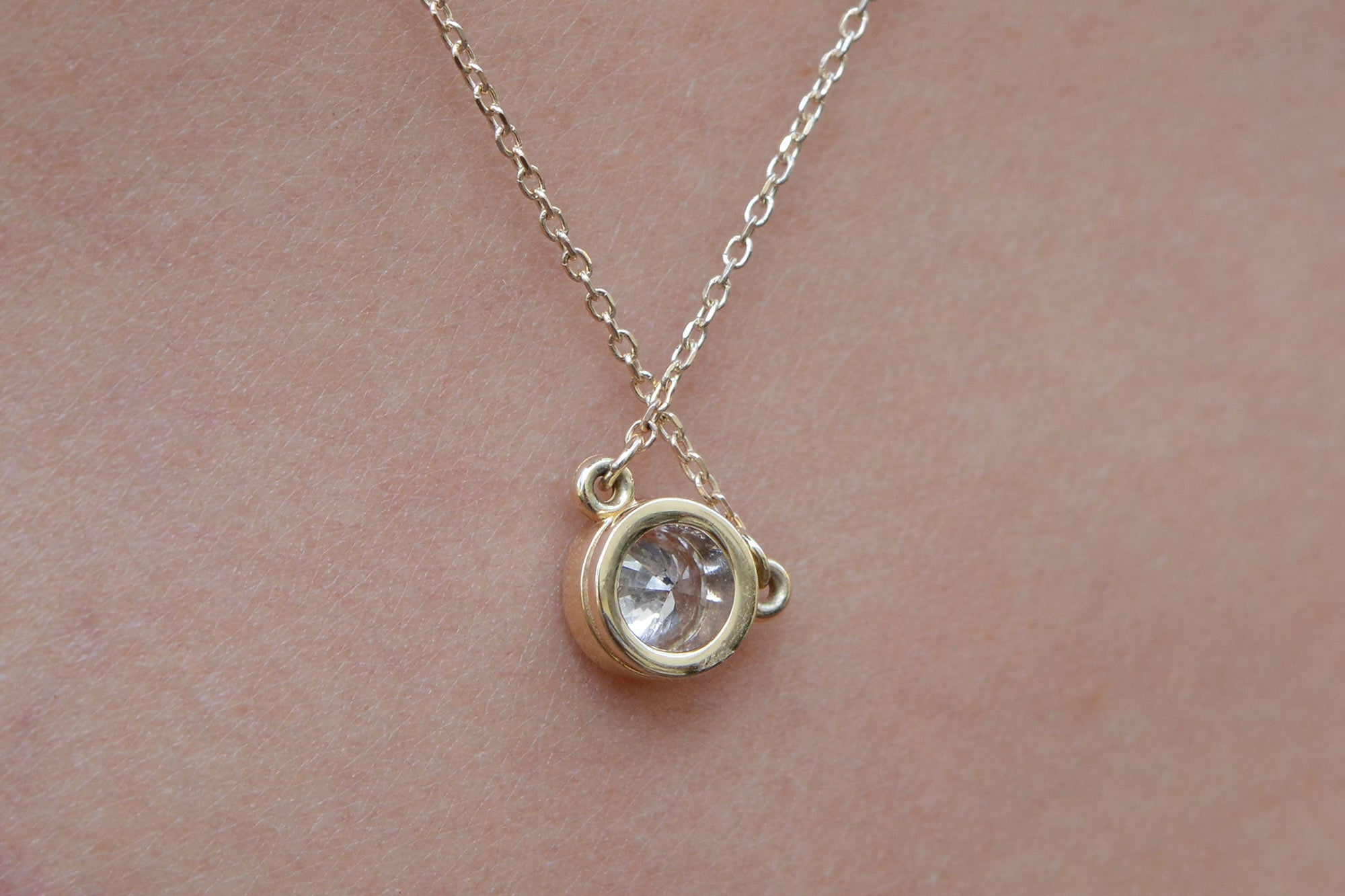 Tiffany Style Yellow Gold Diamond Solitaire Necklace