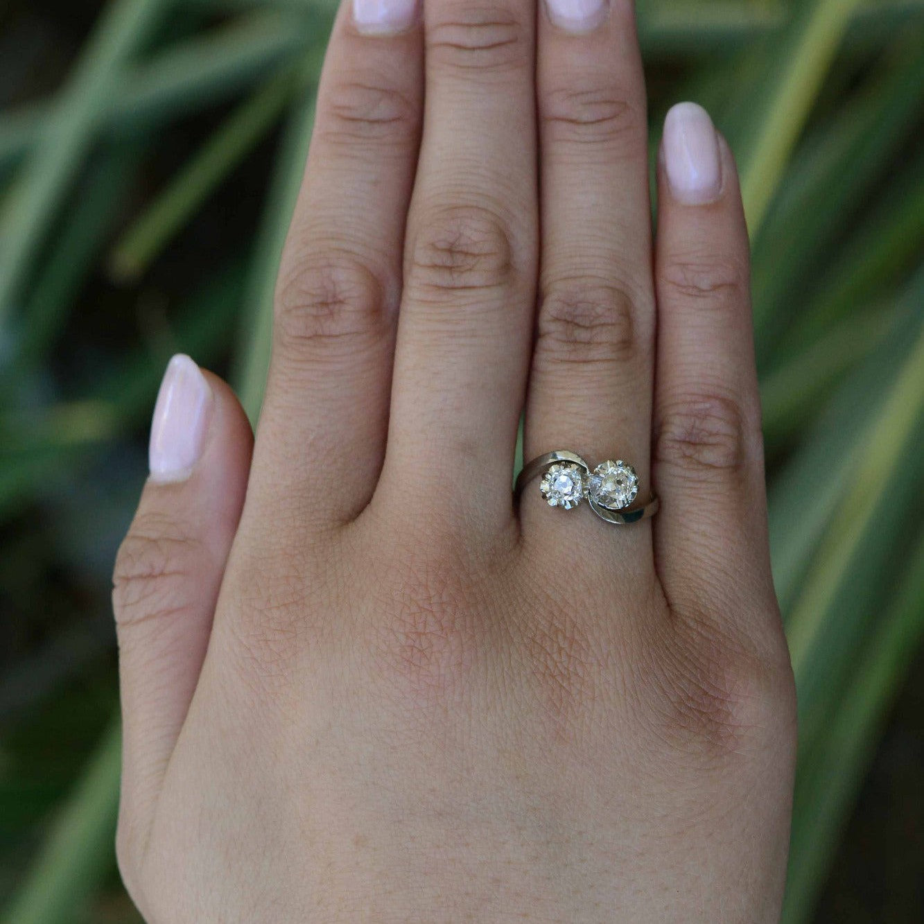 Toi Et Moi Old Mine Cut Diamond 2 Stone Engagement Ring