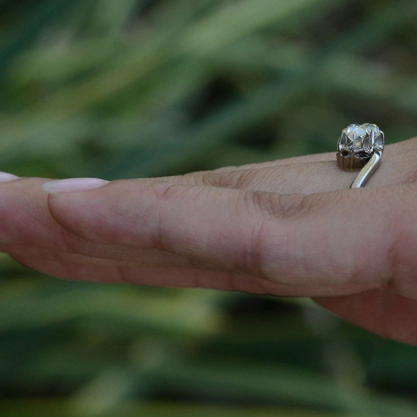Toi Et Moi Old Mine Cut Diamond 2 Stone Engagement Ring