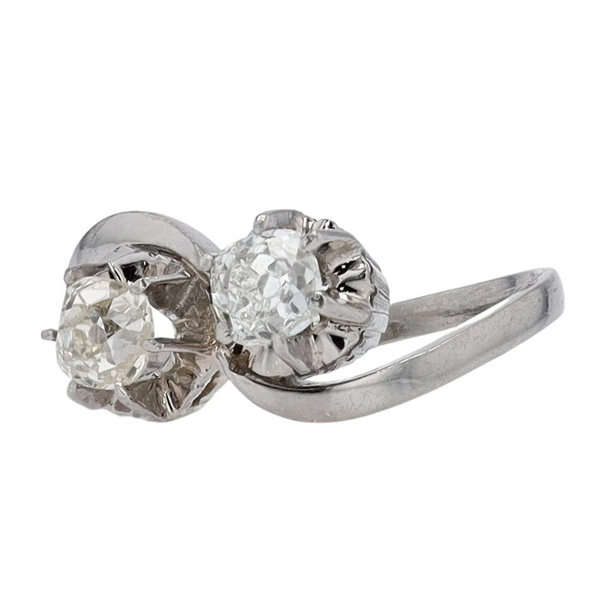 Toi Et Moi Old Mine Cut Diamond 2 Stone Engagement Ring