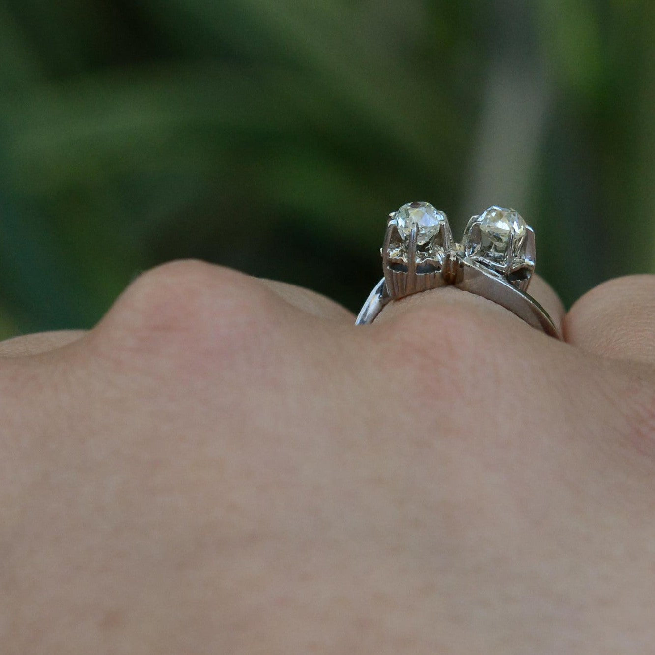 Toi Et Moi Old Mine Cut Diamond 2 Stone Engagement Ring