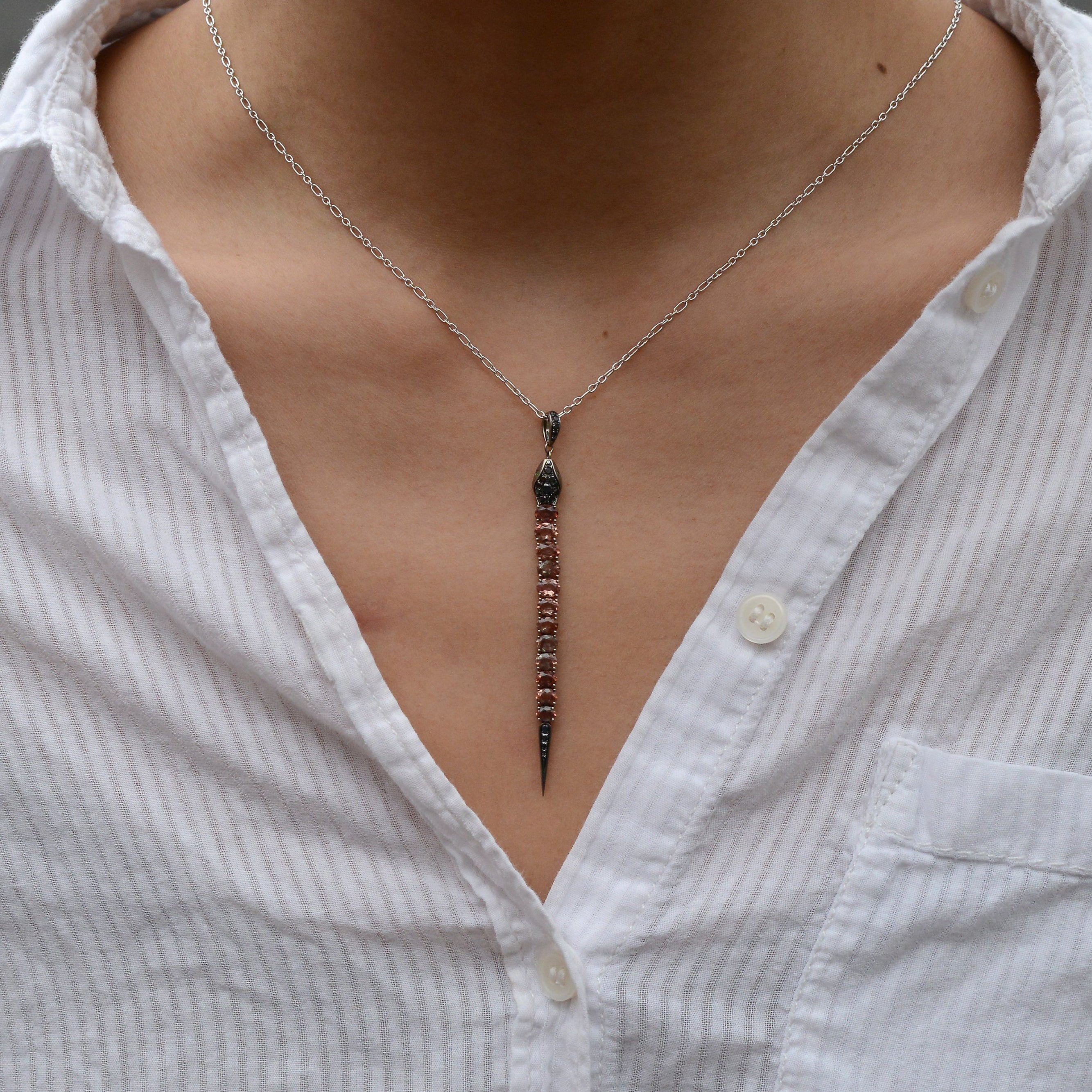 Tourmaline and Black Diamond Snake Pendant