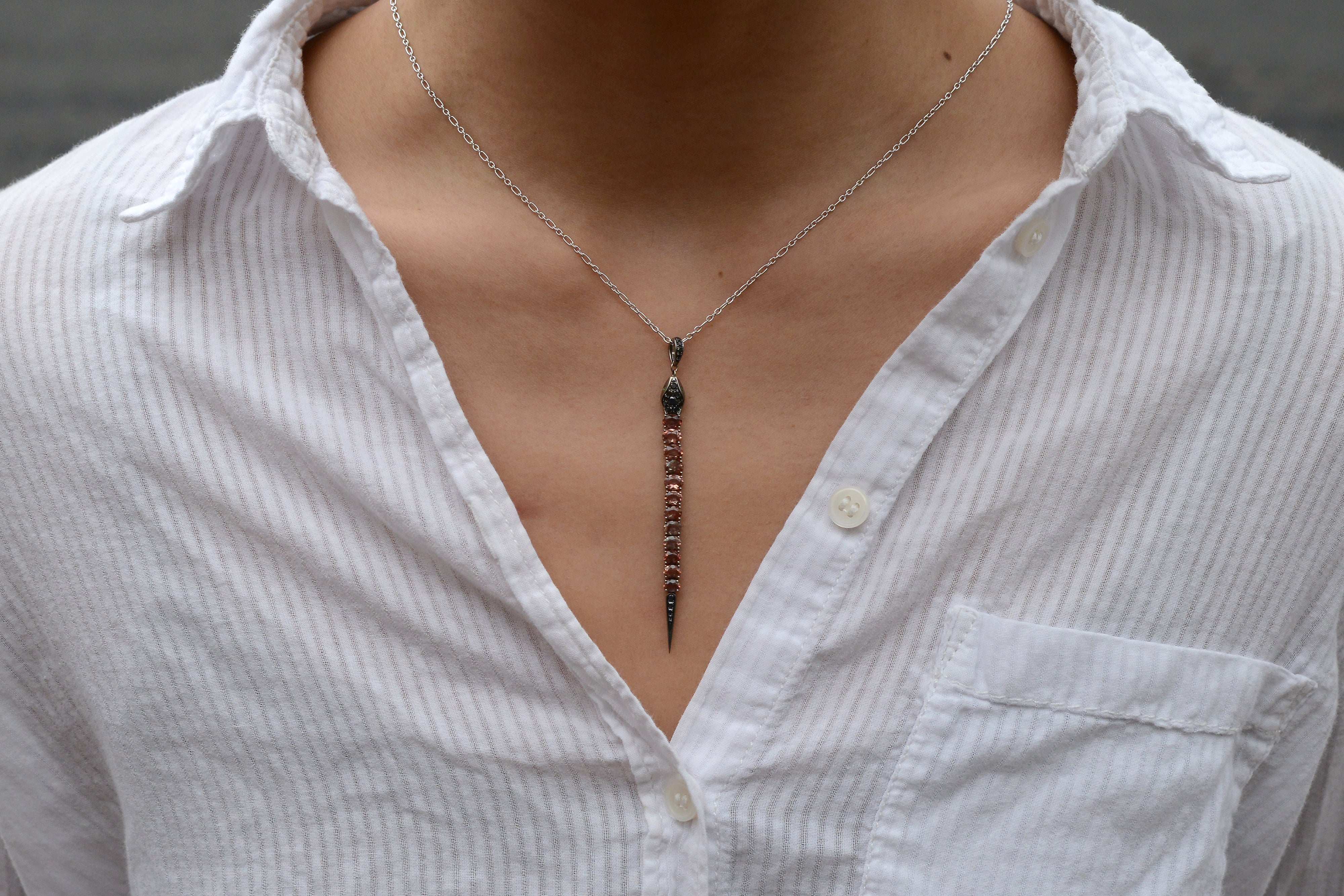 Tourmaline and Black Diamond Snake Pendant