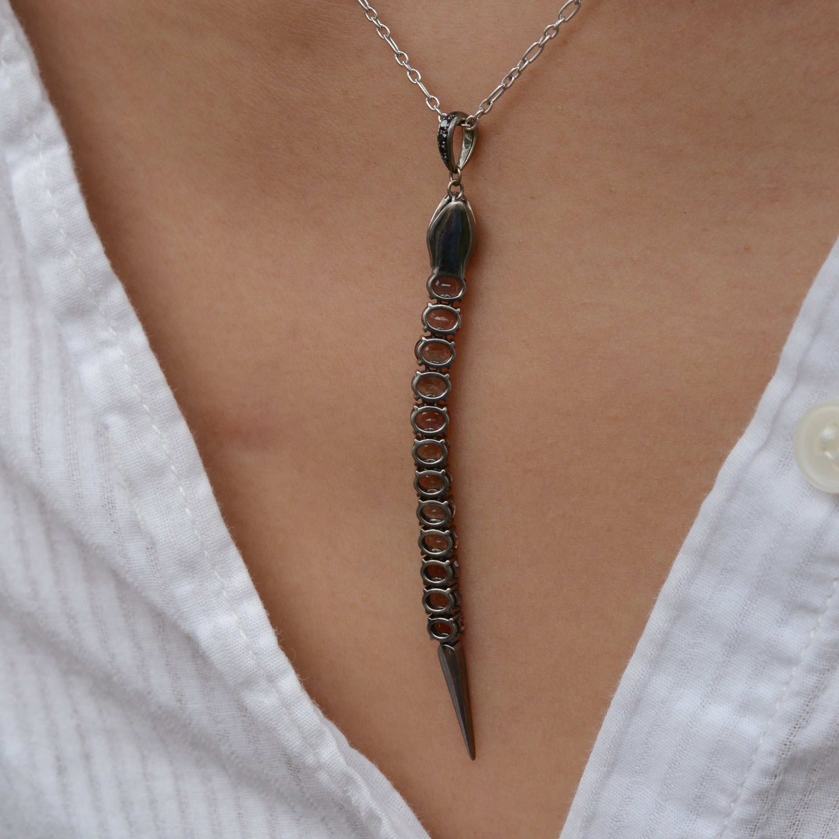 Tourmaline and Black Diamond Snake Pendant