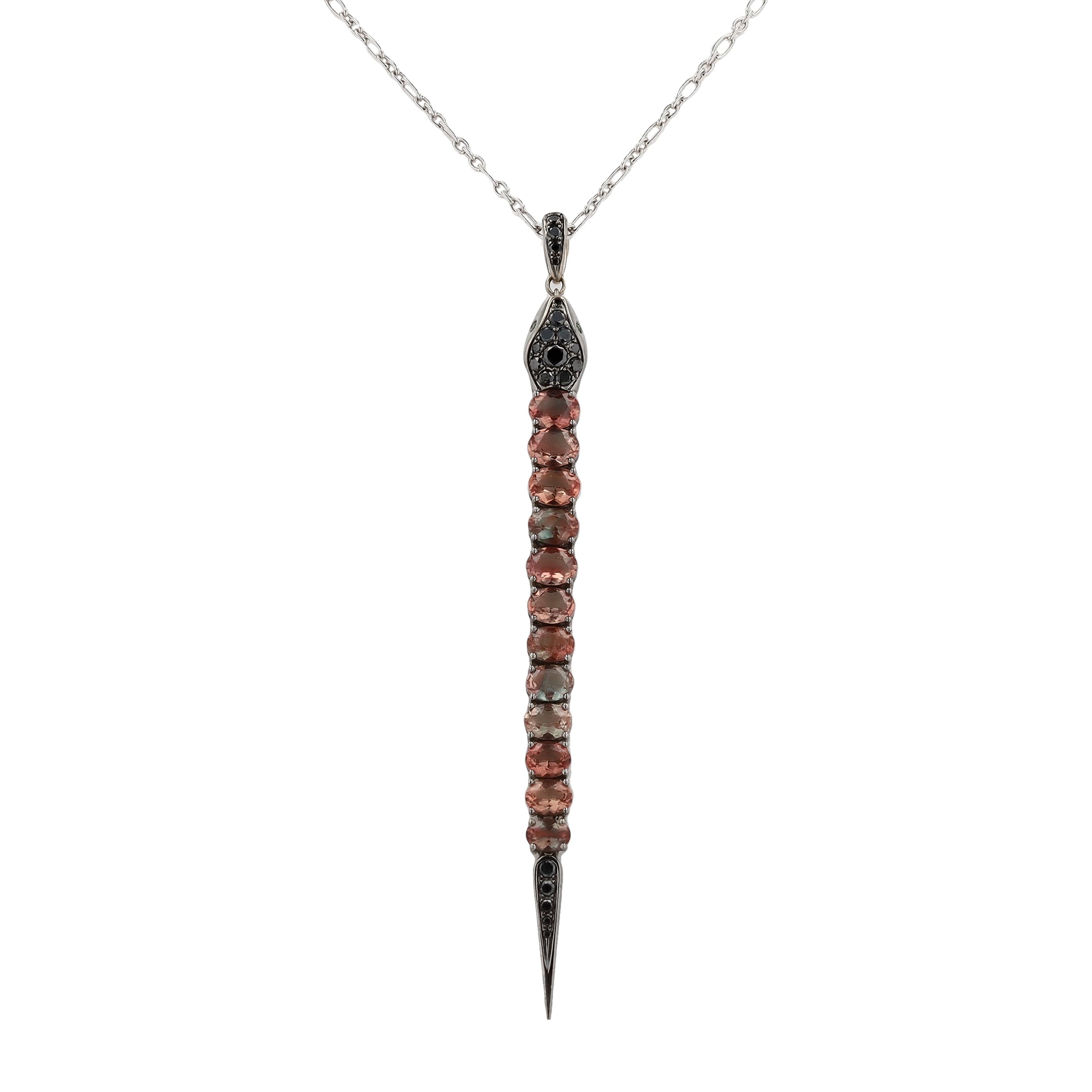 Tourmaline and Black Diamond Snake Pendant