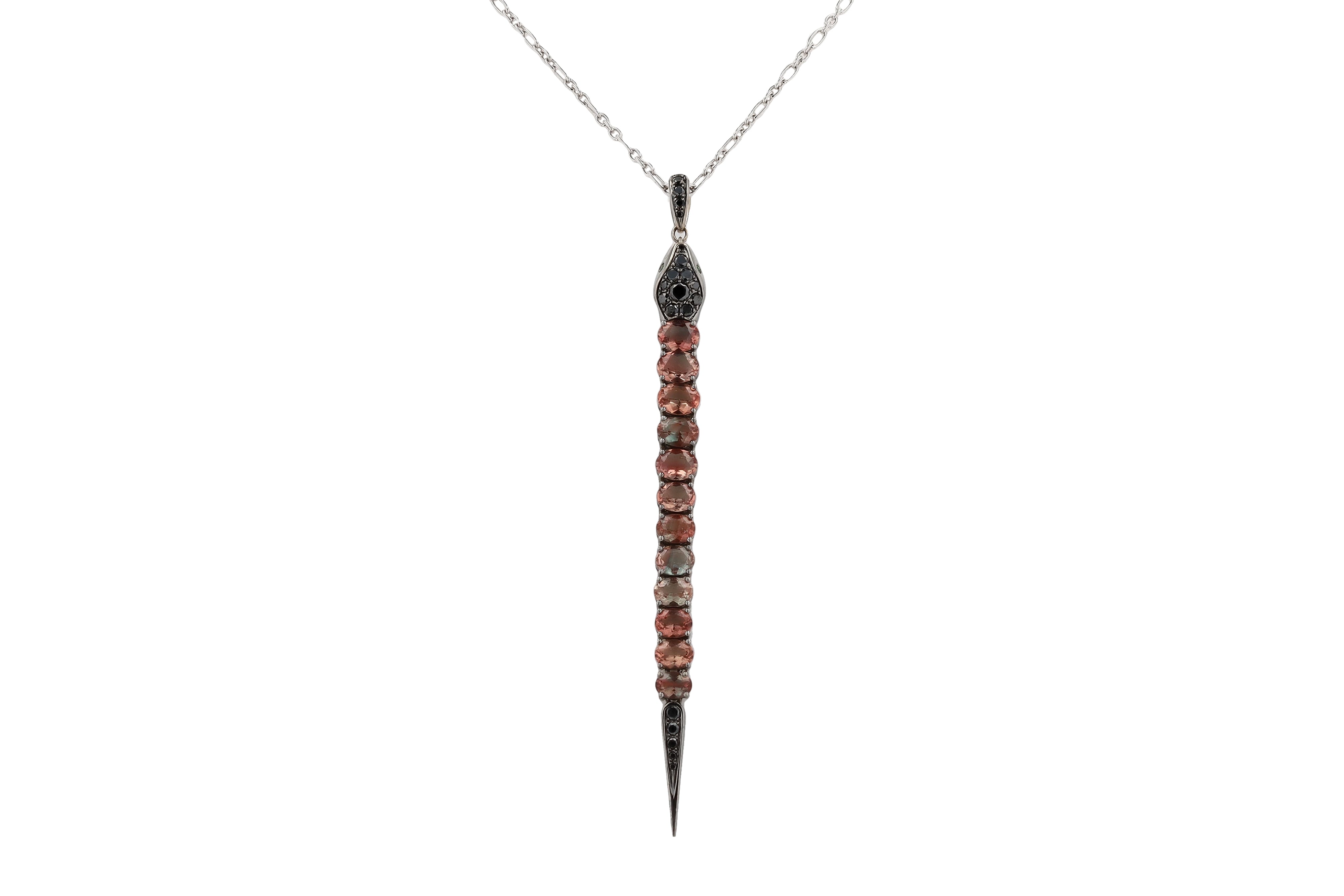 Tourmaline and Black Diamond Snake Pendant
